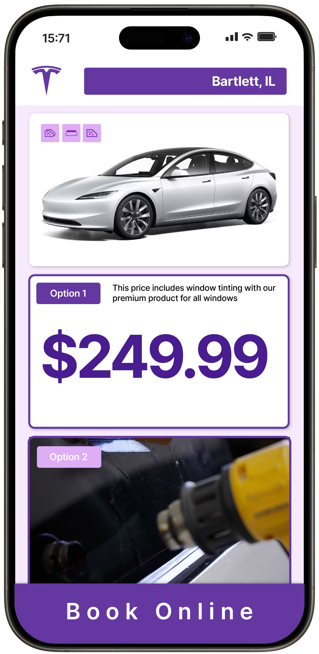 View Competitive Tesla Window Tinting Costs in Bartlett, Illinois