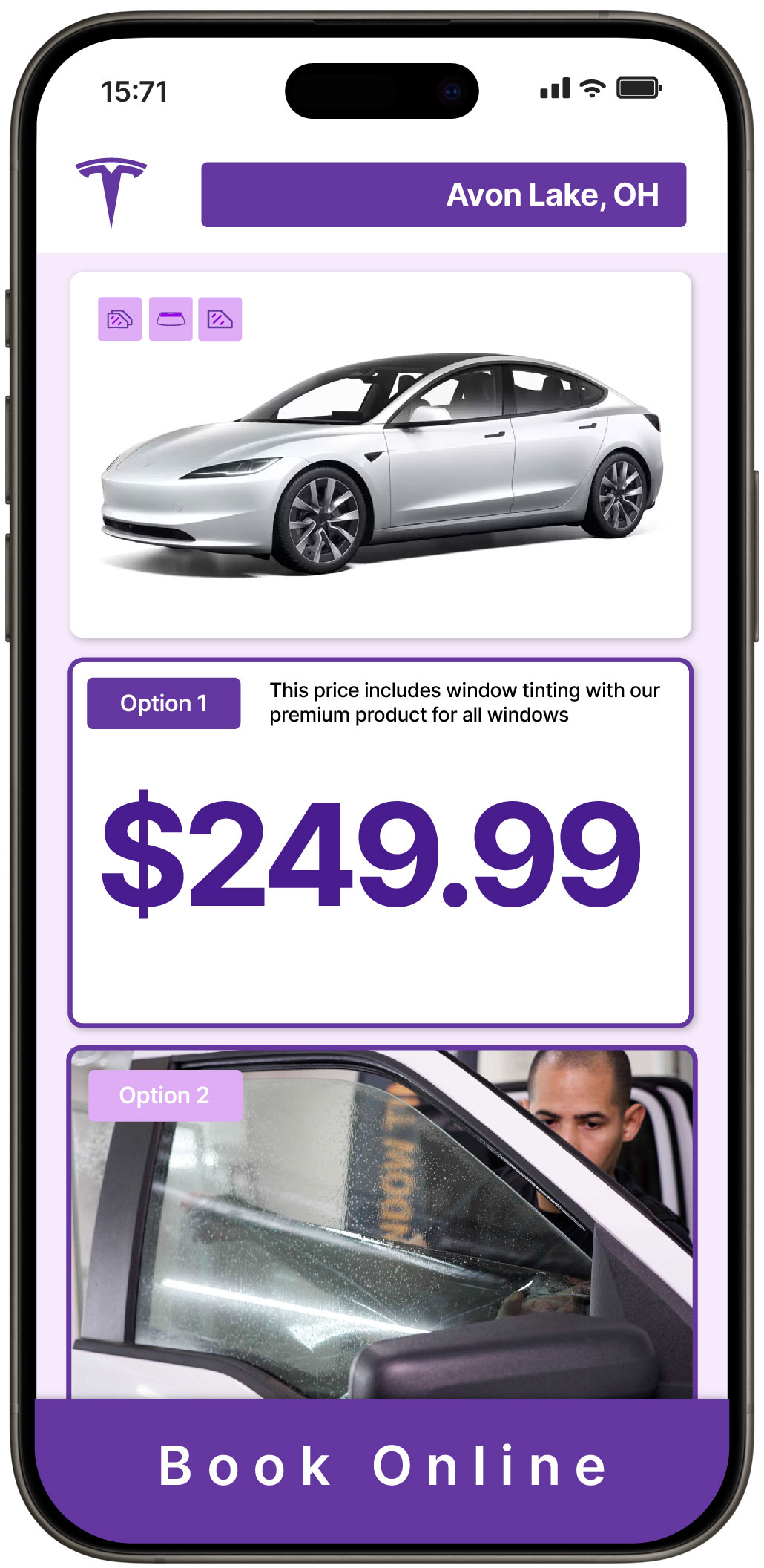View Affordable Tesla Window Tinting Costs in Avon Lake, Ohio