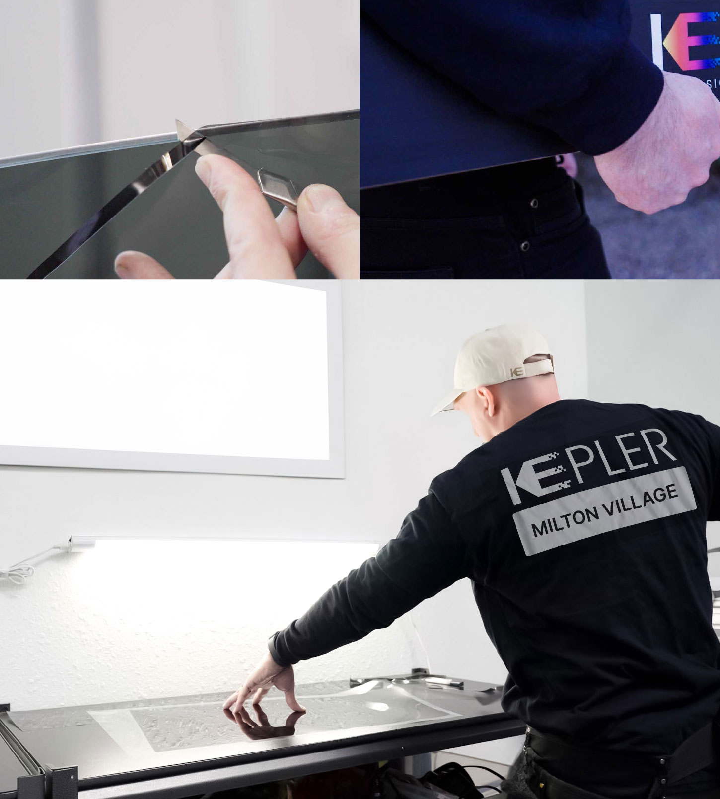 Window Tinting Specialist Cutting Film in Milton Village, Massachusetts