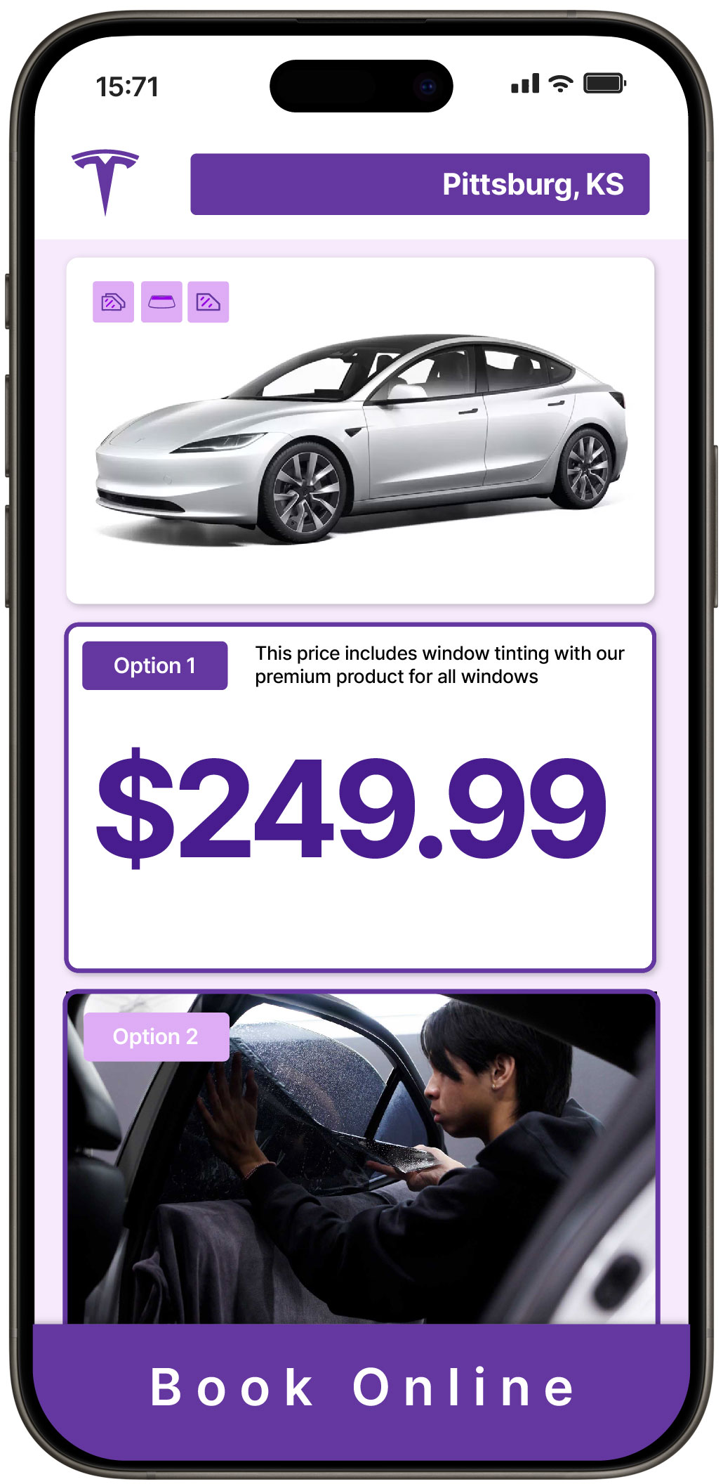 View Competitive Tesla Window Tinting Rates in Pittsburg, Kansas