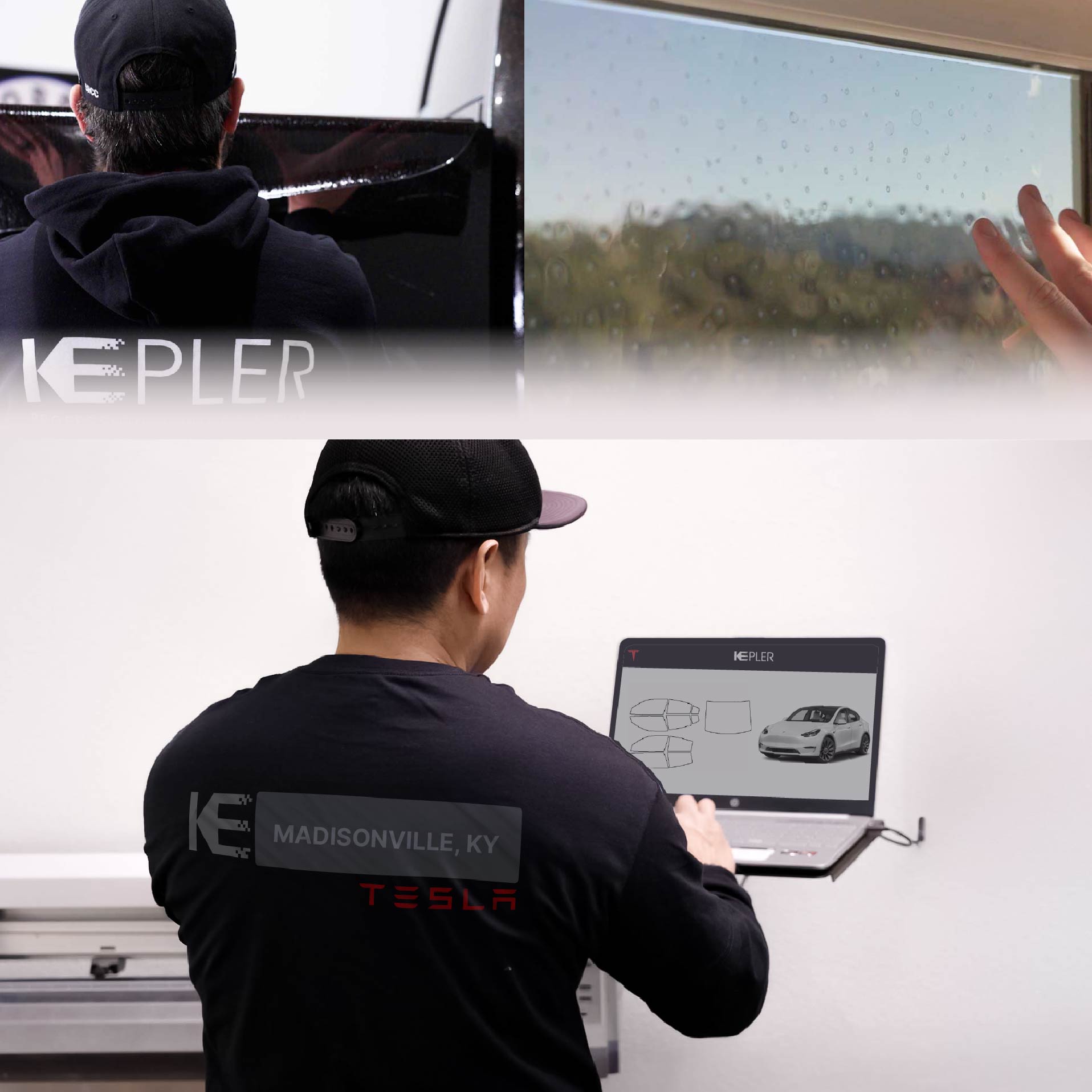 Expert Technician Installing Advanced Window Tint to Tesla in Madisonville