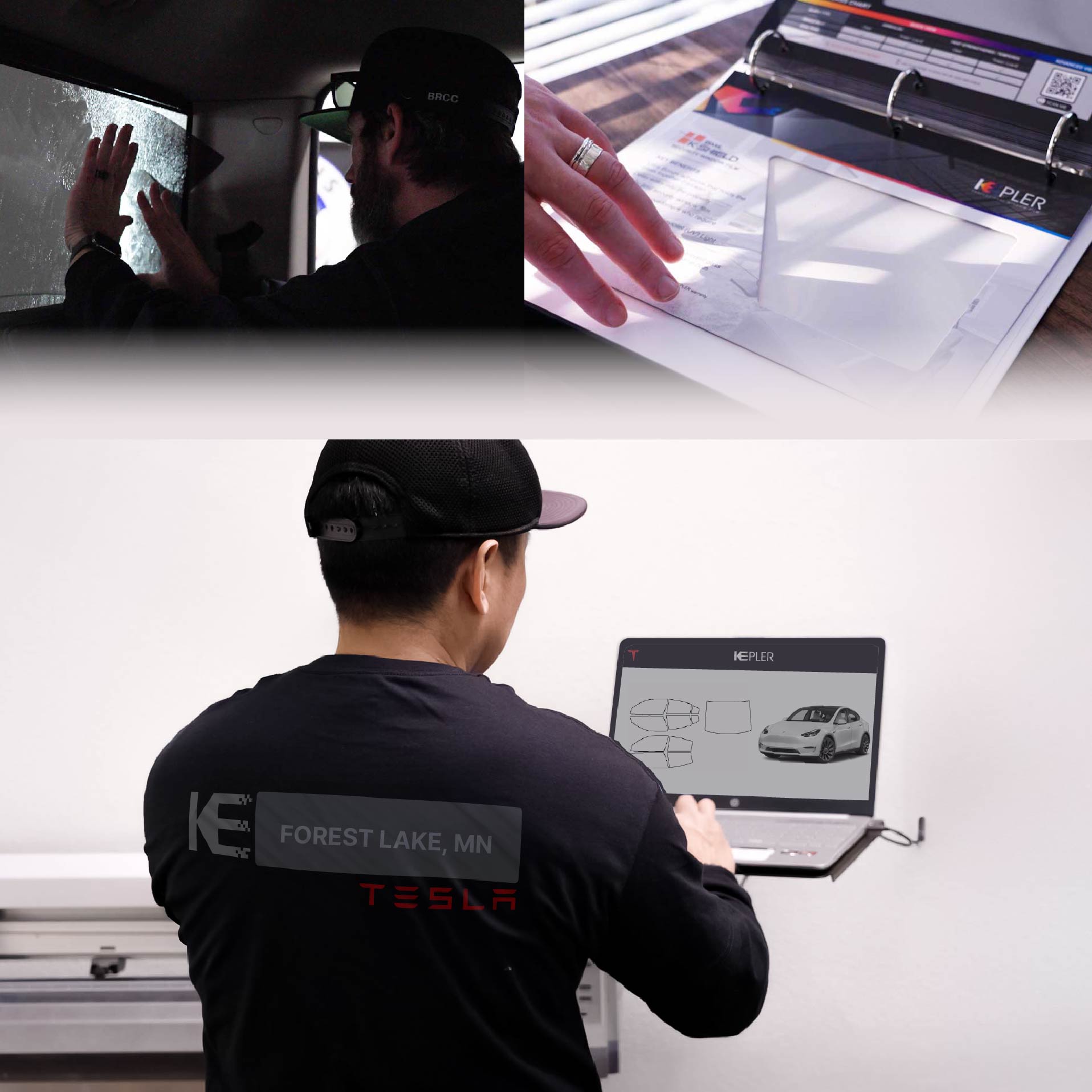 Expert Technician Installing High-tech Window Tint to Tesla in Forest Lake