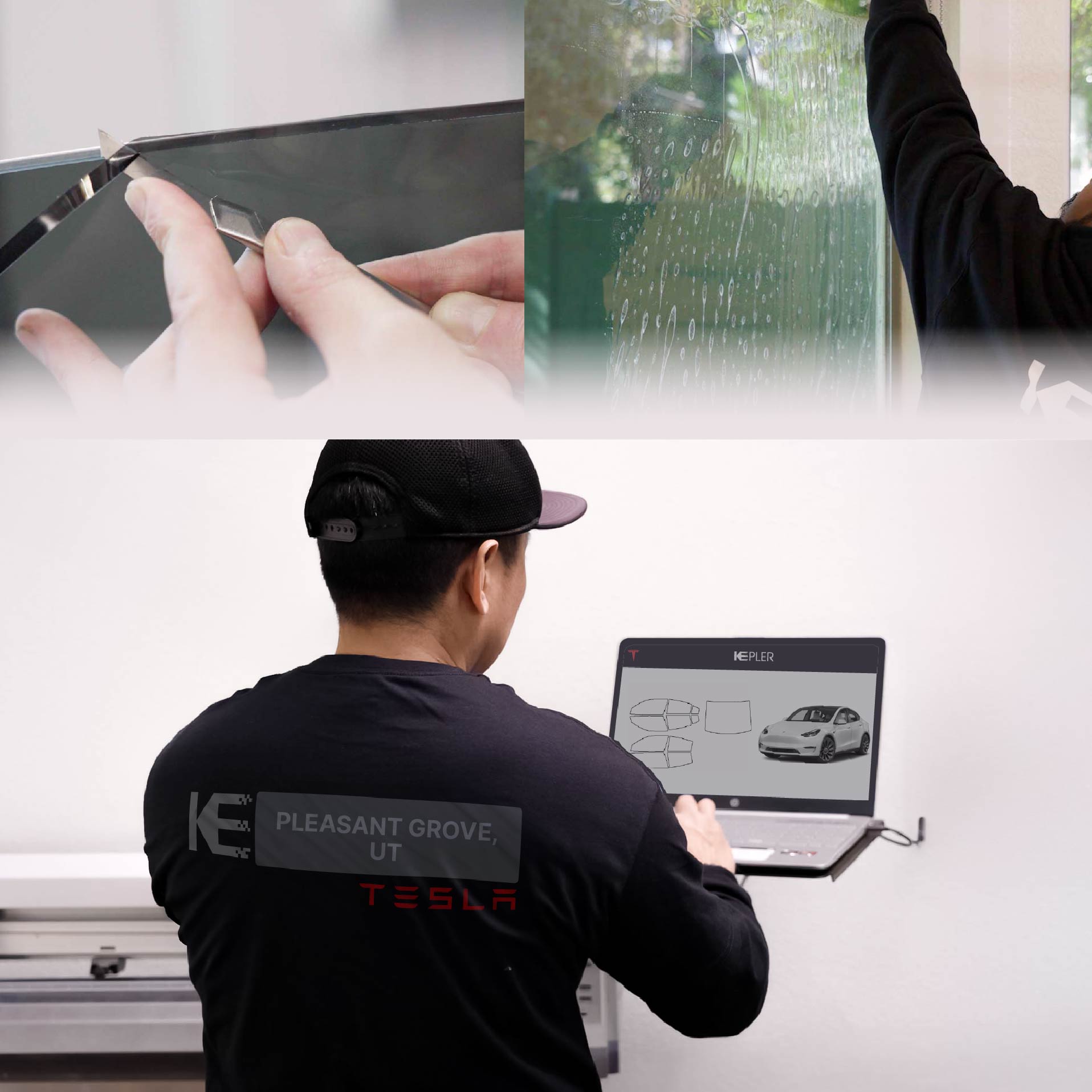 Expert Technician Installing High-tech Window Tint to Tesla in Pleasant Grove