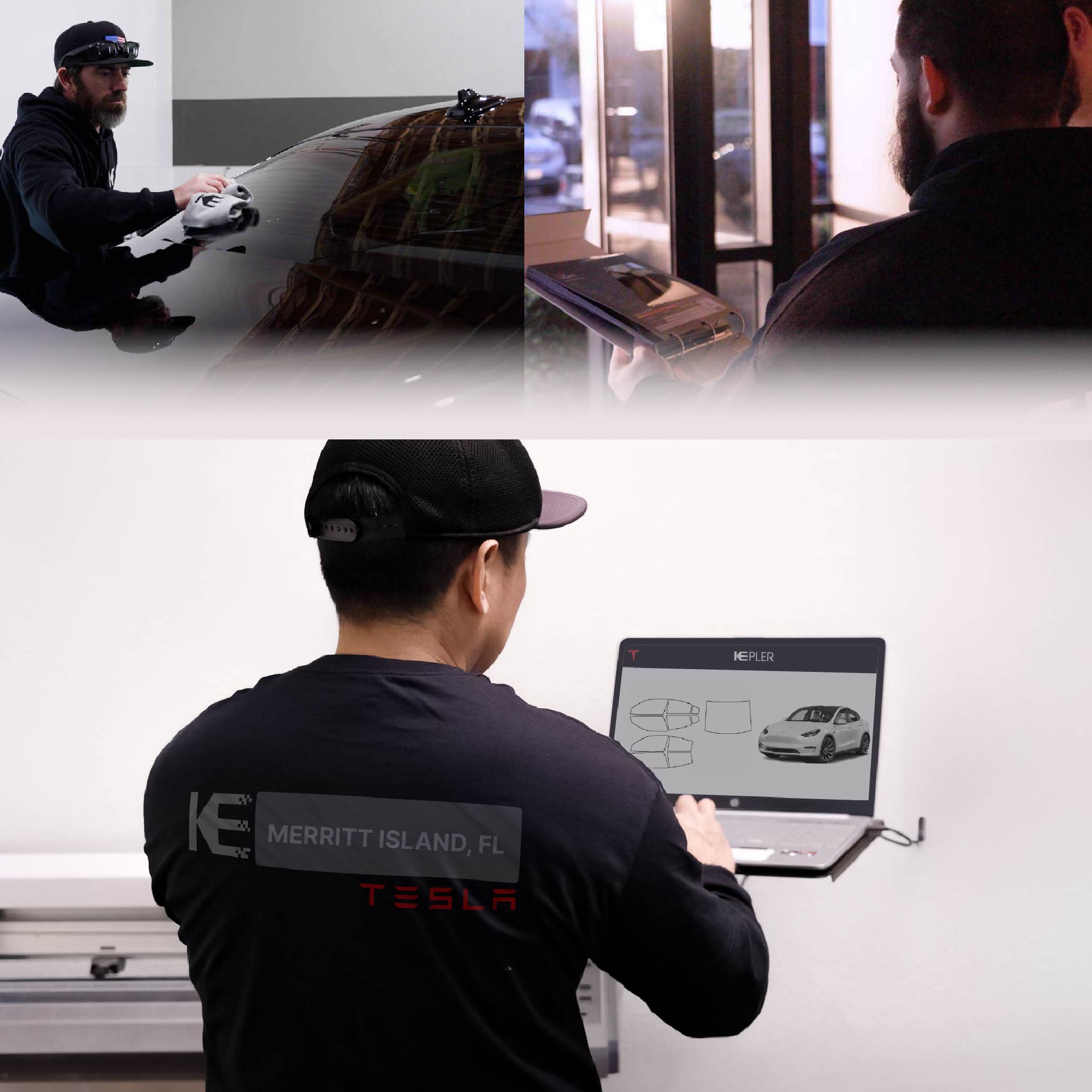 Kepler Technician Installing Advanced Window Tint to Tesla in Merritt Island