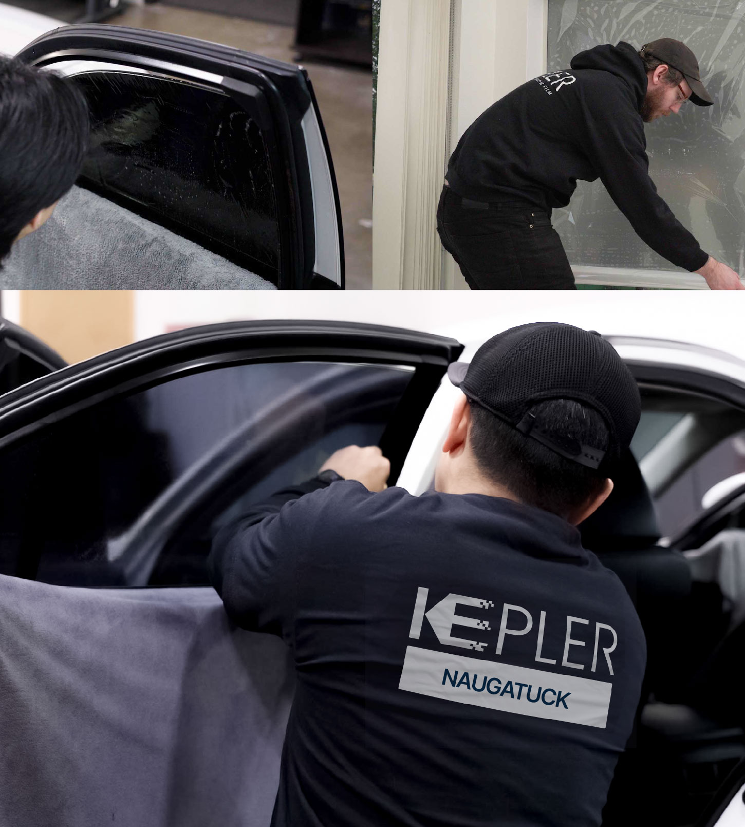 Automotive Window Tinting Expert Applying Film in Naugatuck, Connecticut