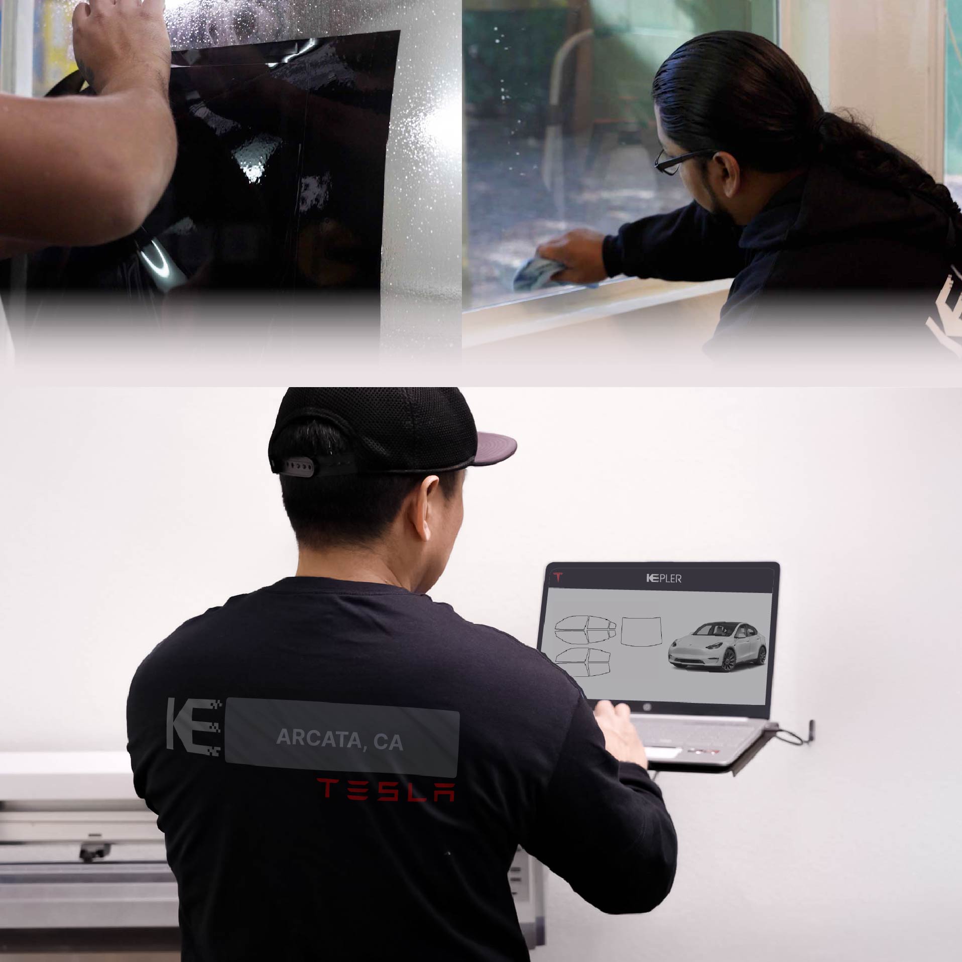 Expert Technician Installing Advanced Window Tint to Tesla in Arcata
