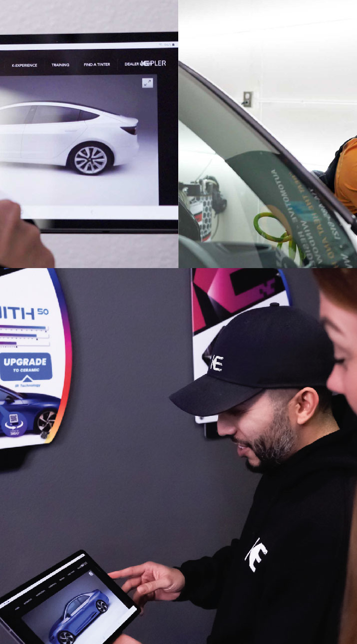 Kepler Dealer Showing Car Window Film Options to Customer in East Hartford, Connecticut