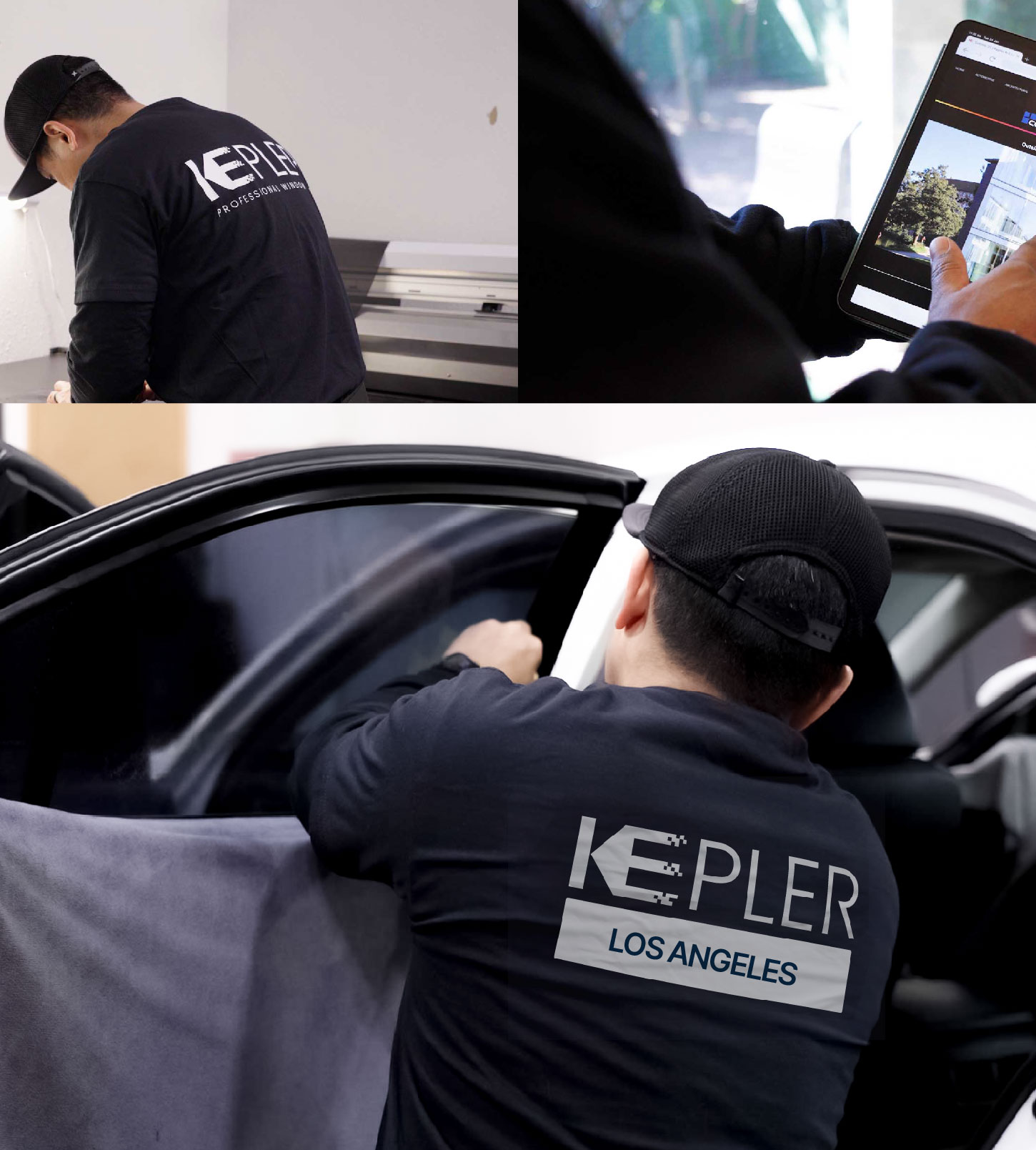 Automotive Window Tinting Expert Applying Film in Los Angeles, California