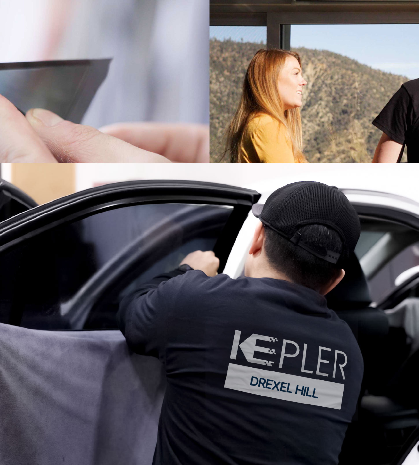 Automotive Window Tinting Expert Applying Film in Drexel Hill, Pennsylvania
