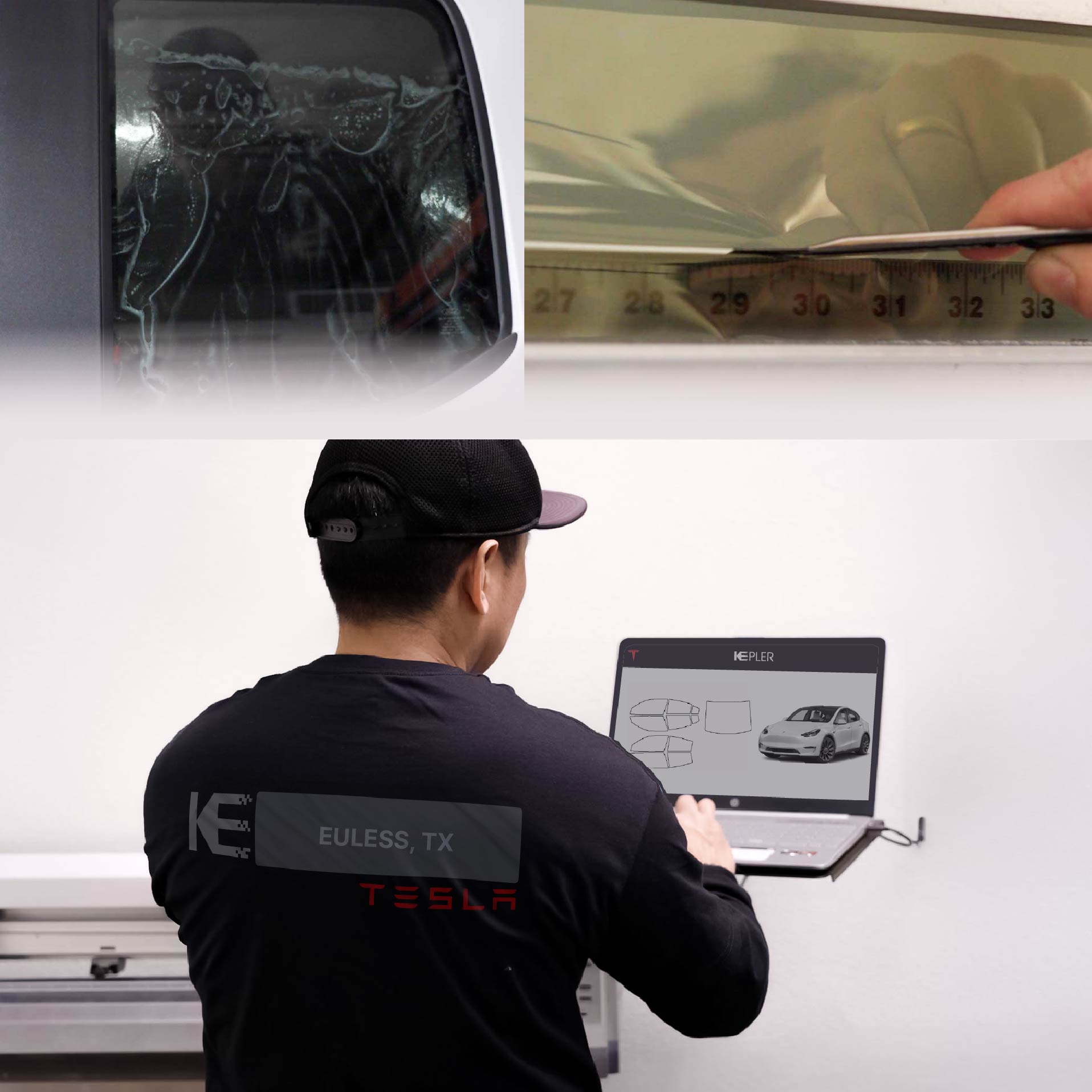 Expert Technician Applying High-tech Window Tint to Tesla in Euless