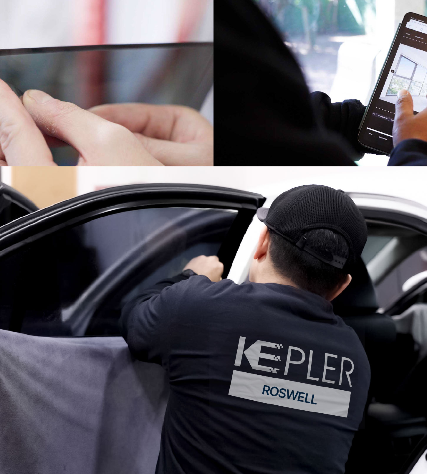 Automotive Window Tinting Expert Applying Film in Roswell, New Mexico