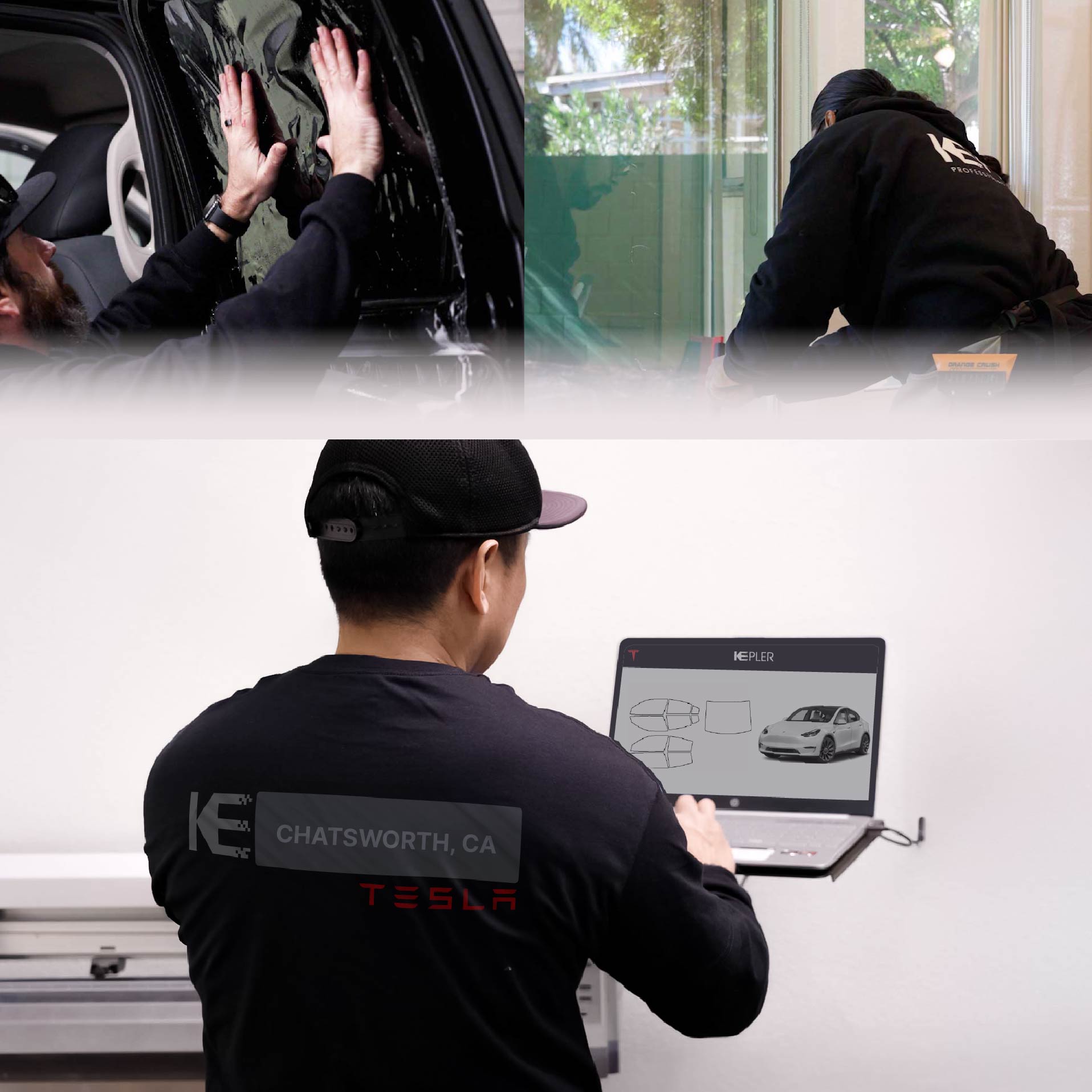 Kepler Technician Applying High-tech Window Tint to Tesla in Chatsworth