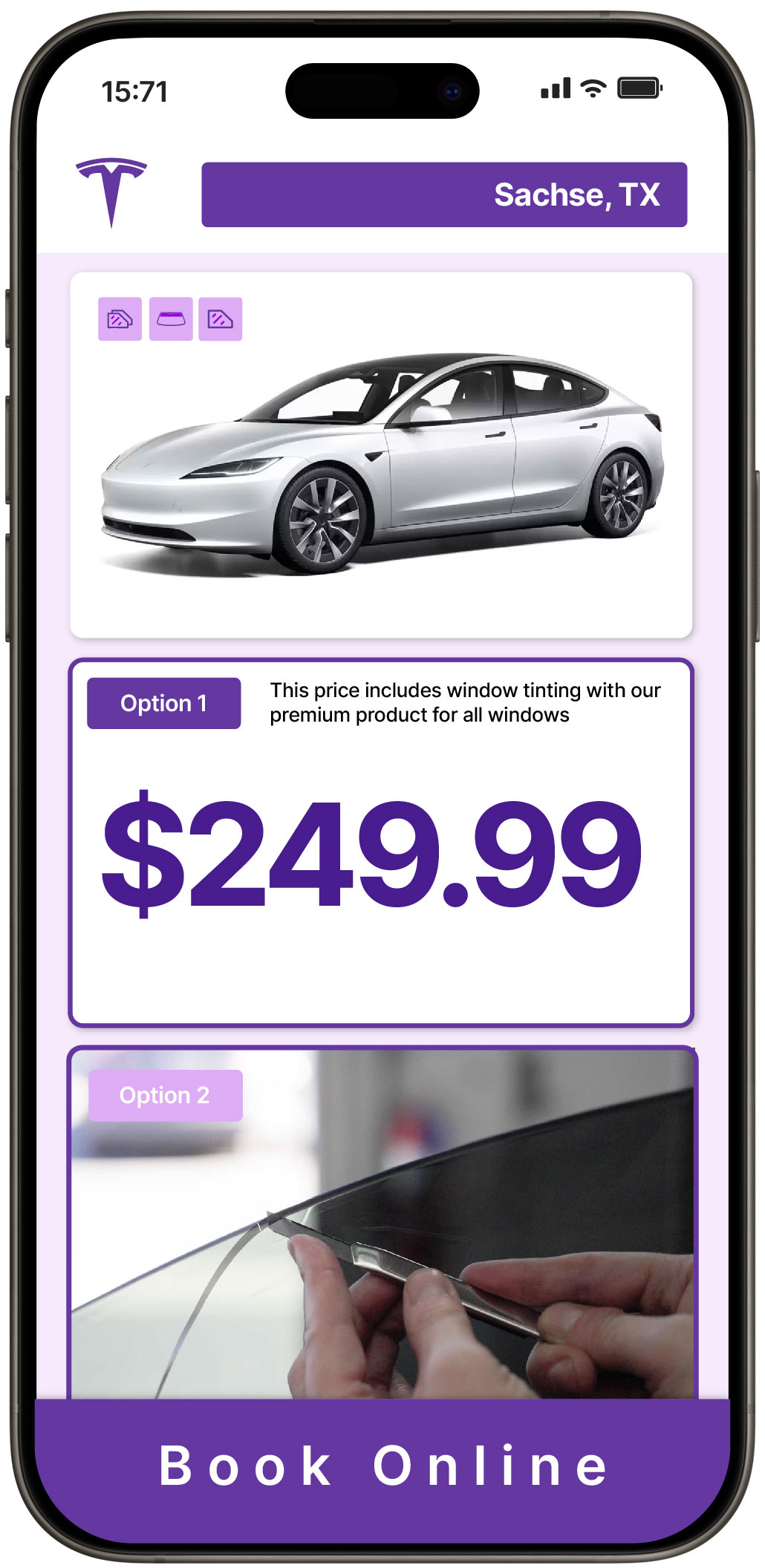 View Competitive Tesla Window Tinting Rates in Sachse, Texas
