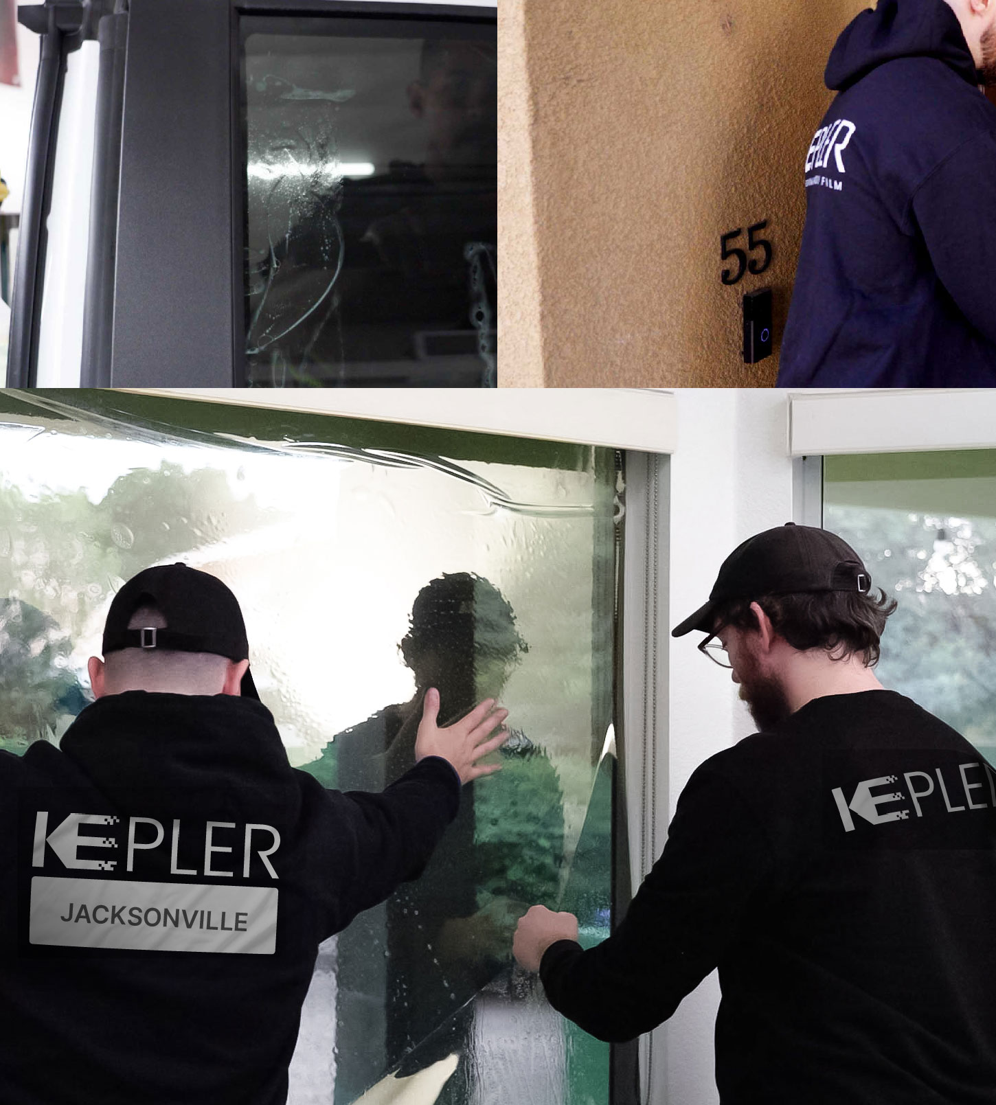 Kepler Technician Applying Ceramic Window Tint to Home in Jacksonville
