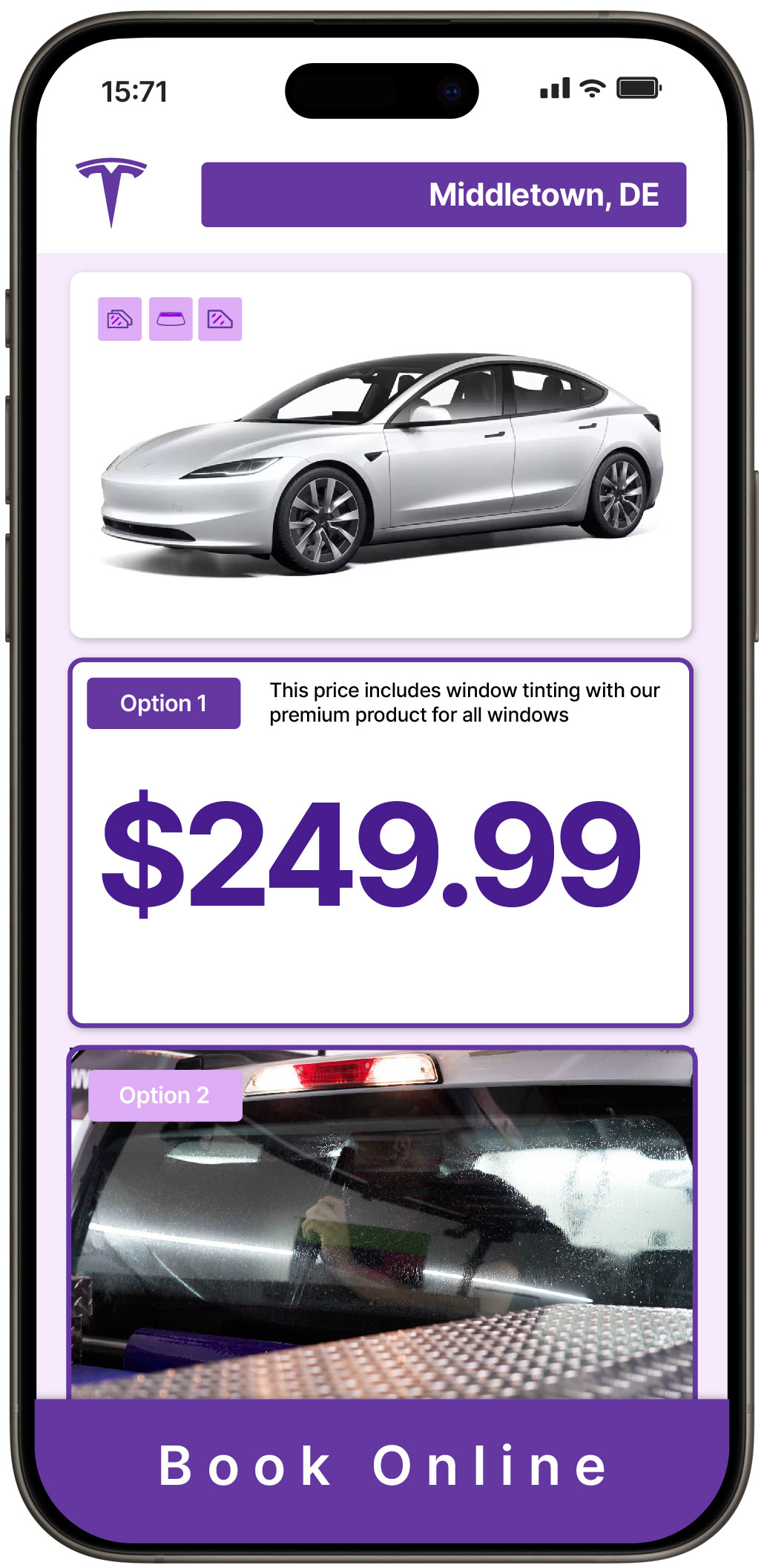 View Reasonable Tesla Window Tinting Prices in Middletown, Delaware