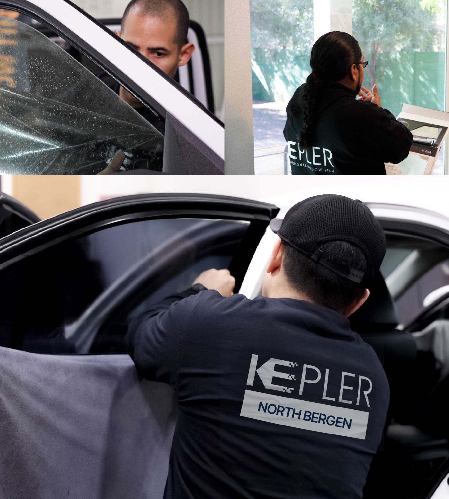 Automotive Window Tinting Expert Applying Film in North Bergen, New Jersey