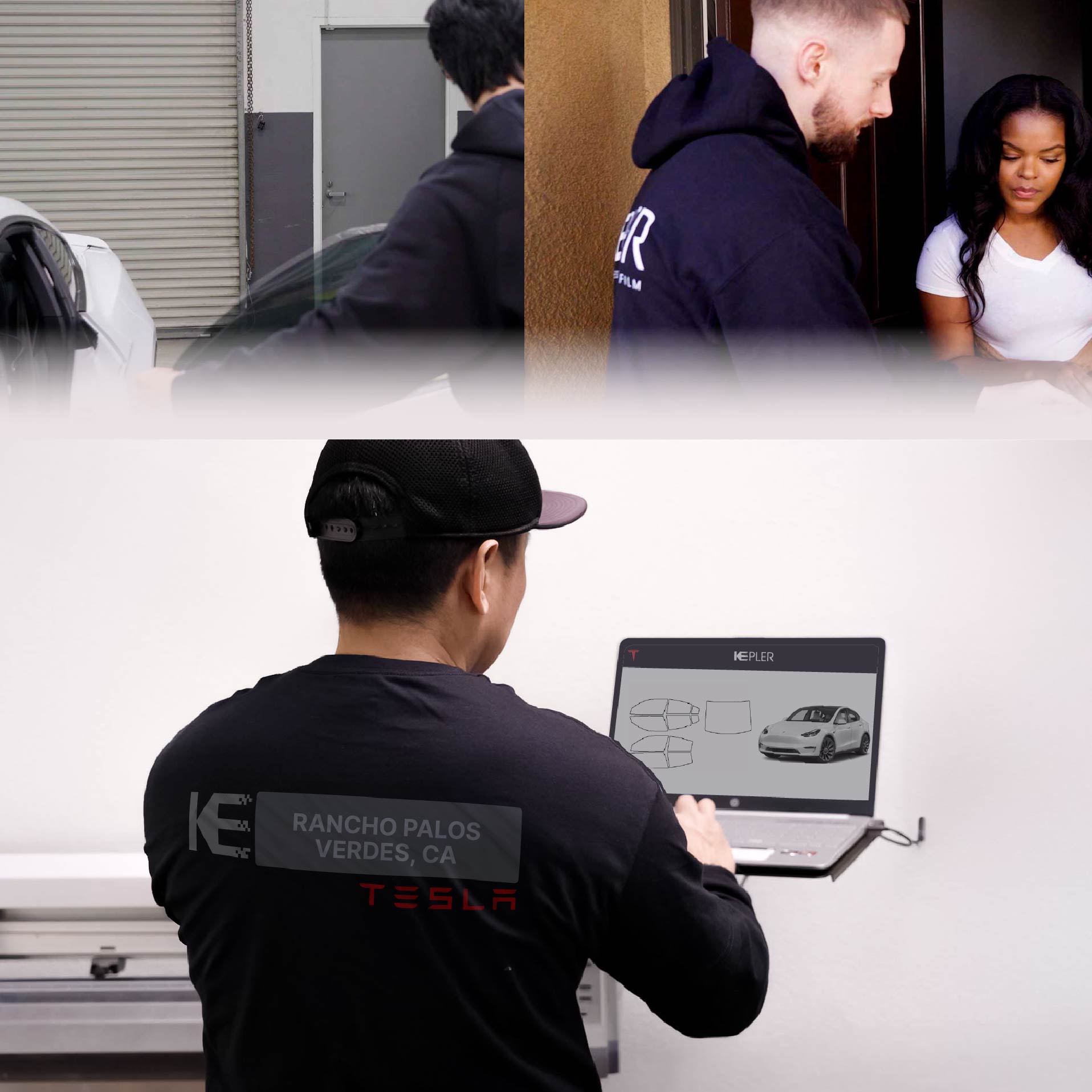 Expert Technician Applying High-tech Window Tint to Tesla in Rancho Palos Verdes