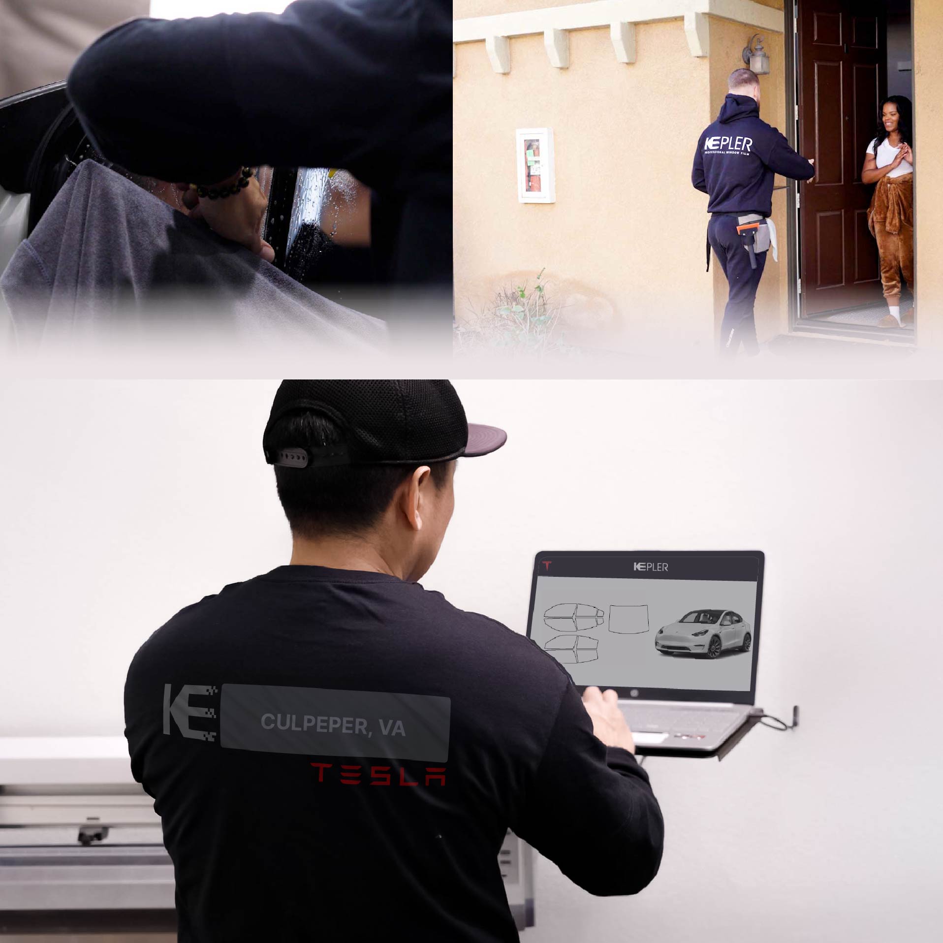 Expert Technician Applying High-tech Window Tint to Tesla in Culpeper