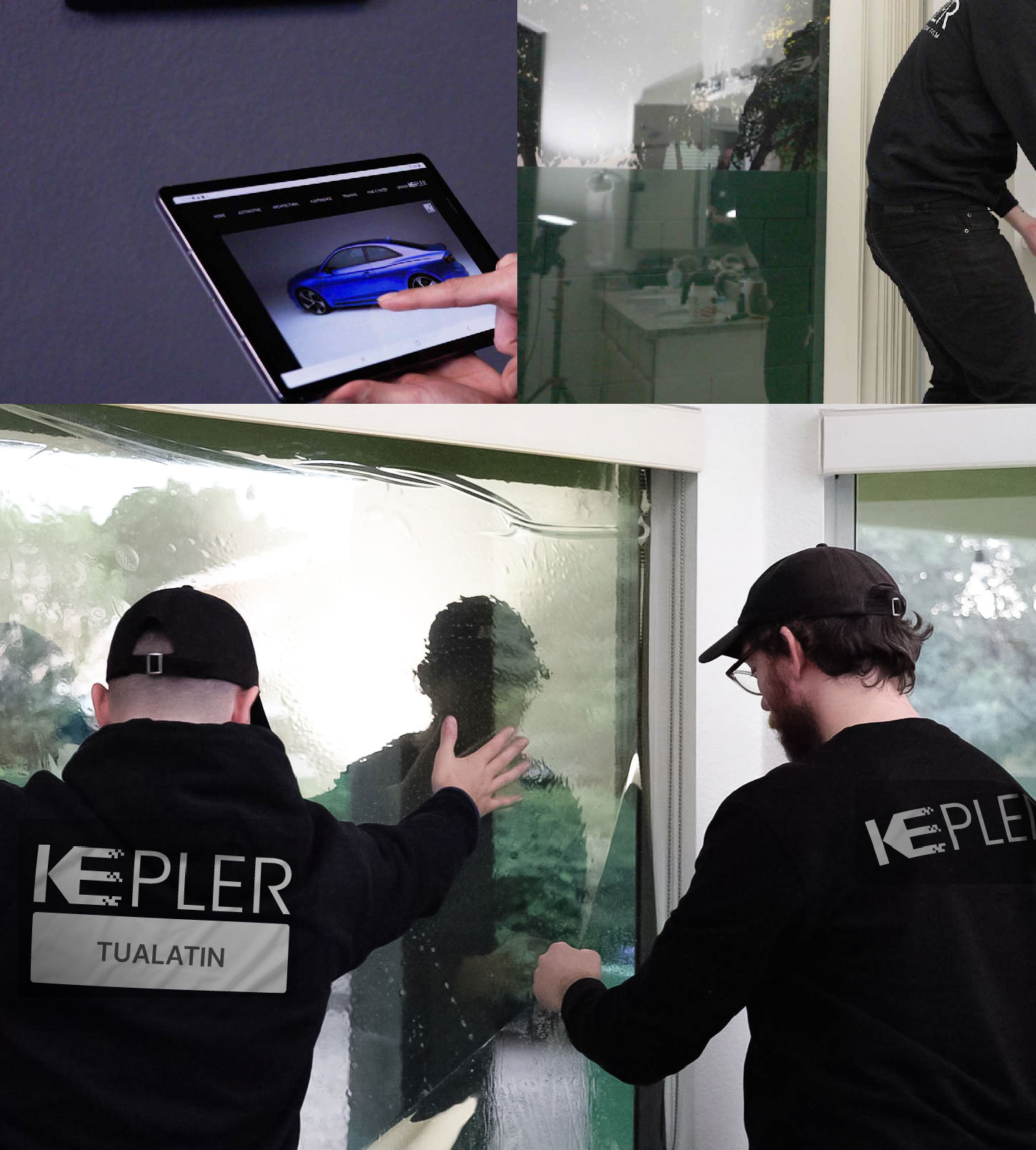 Expert Technician Fitting High-tech Window Tint to Home in Tualatin