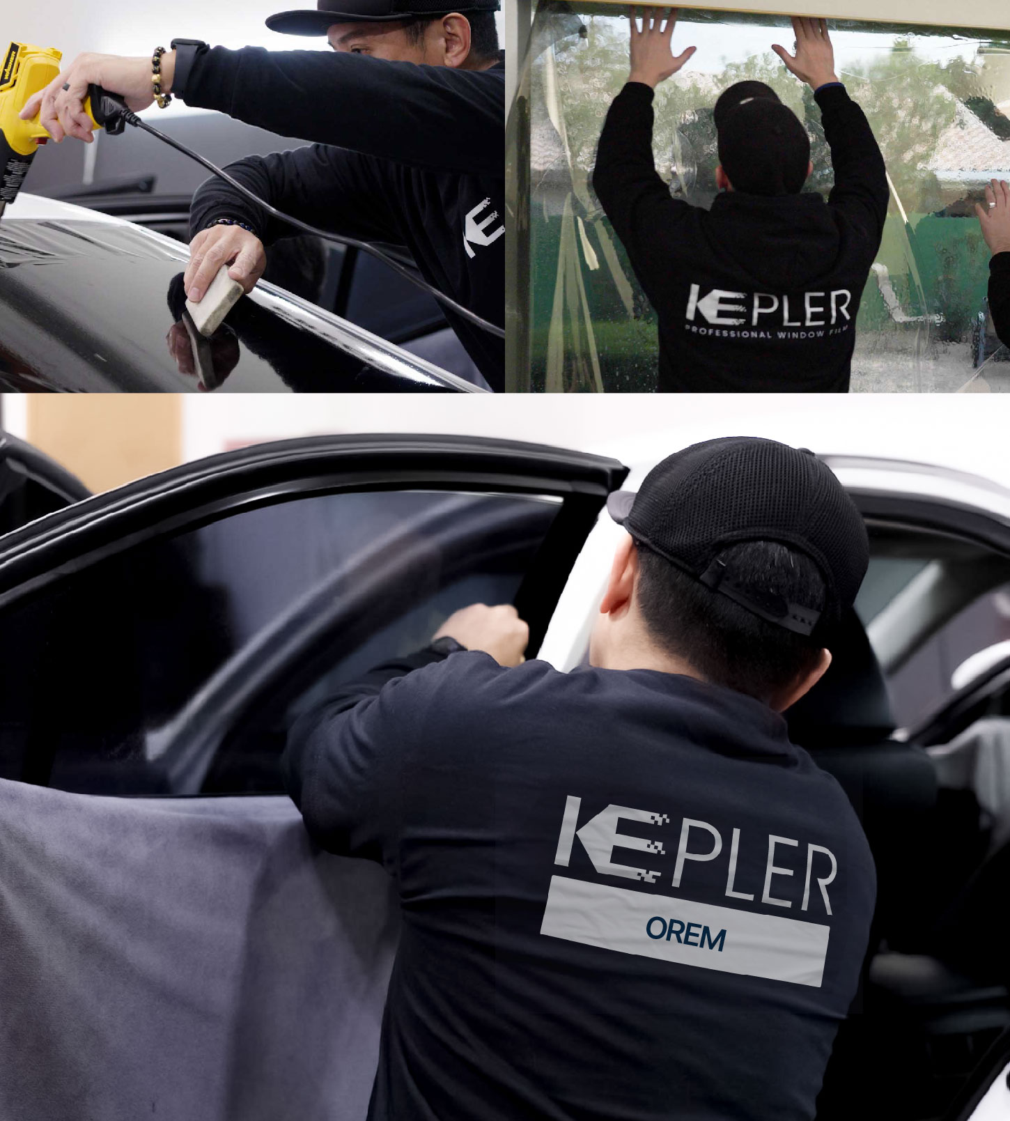 Automotive Window Tinting Expert Applying Film in Orem, Utah