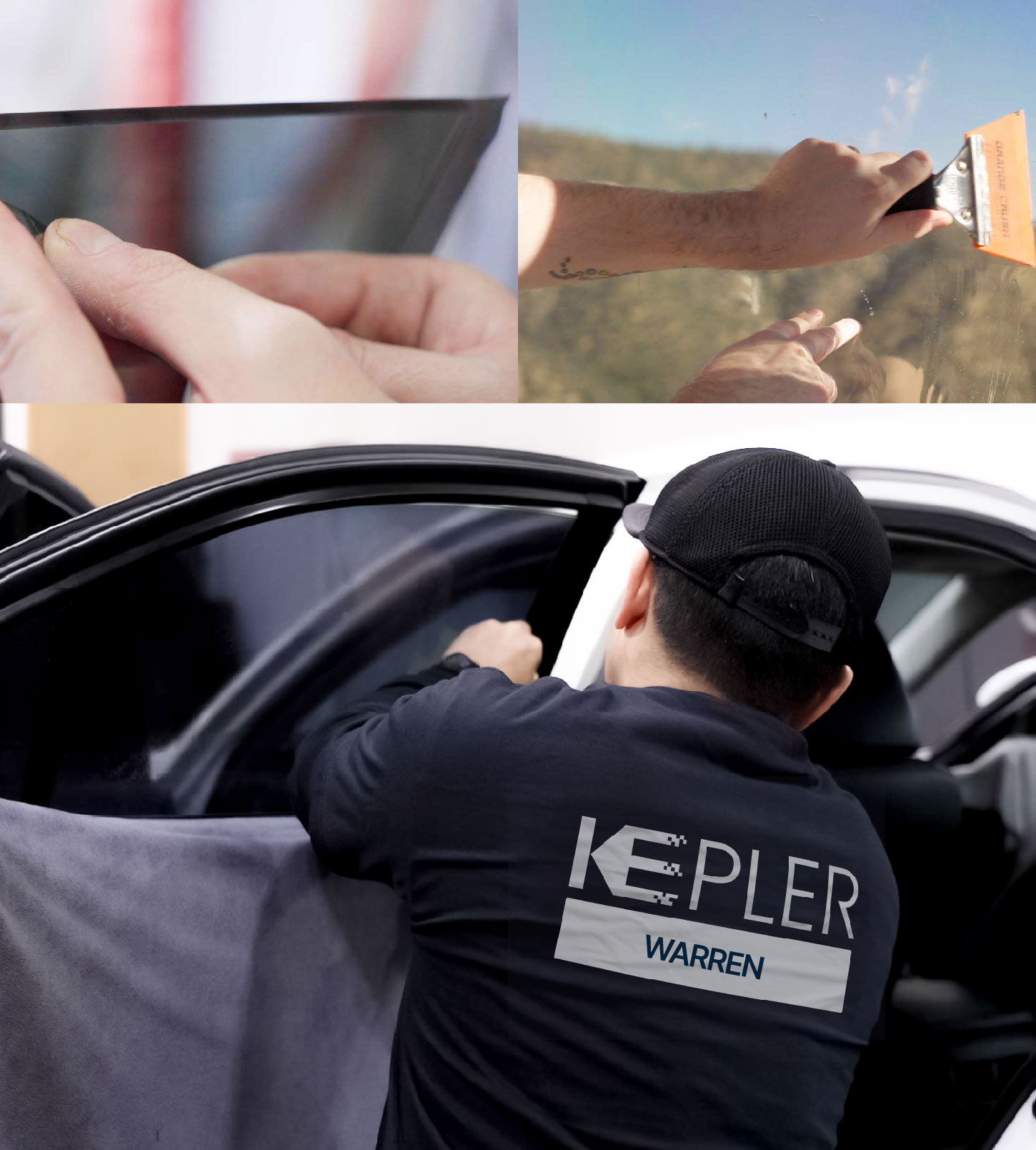 Automotive Window Tinting Expert Applying Film in Warren, Michigan