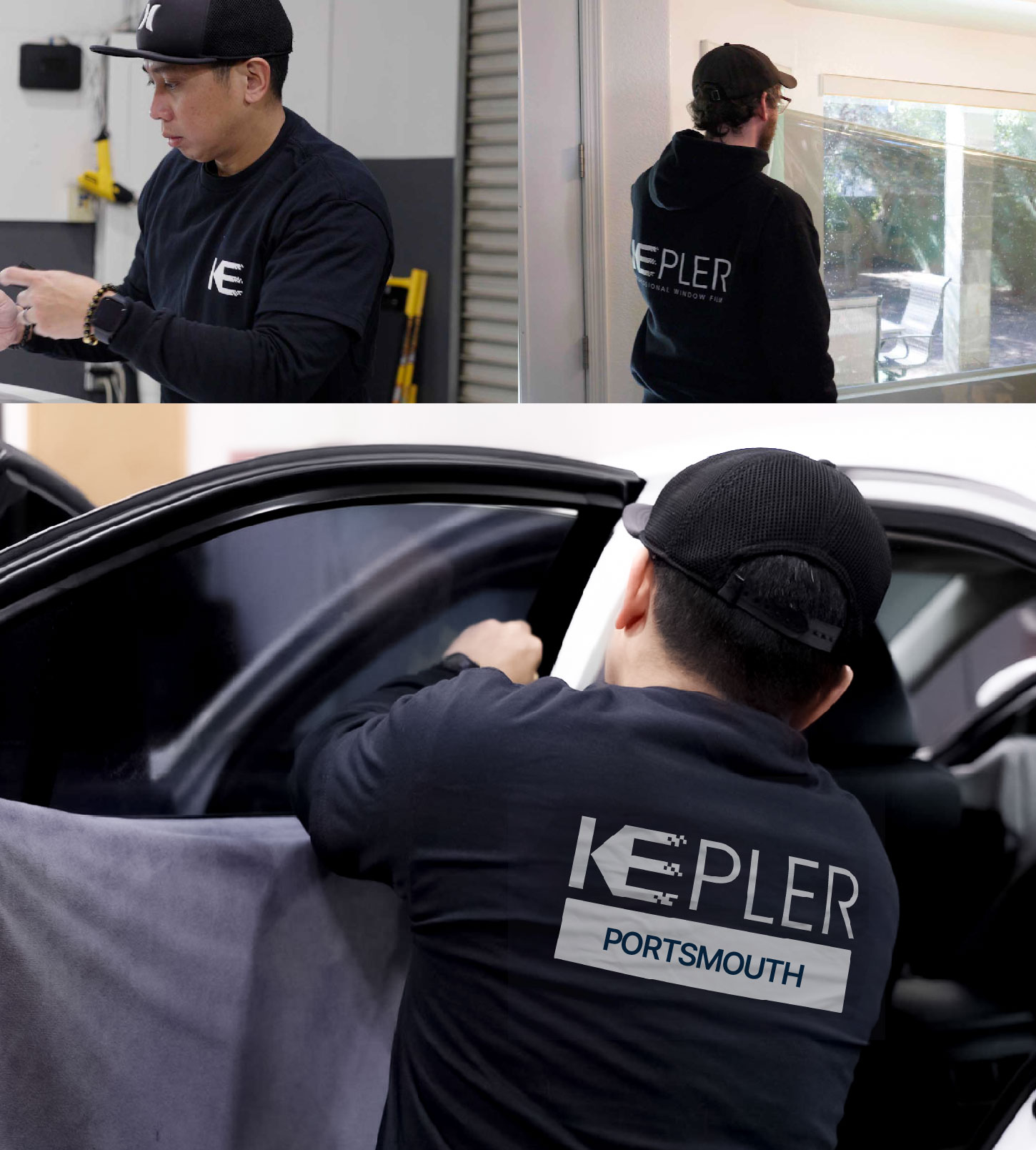 Automotive Window Tinting Expert Applying Film in Portsmouth, Virginia