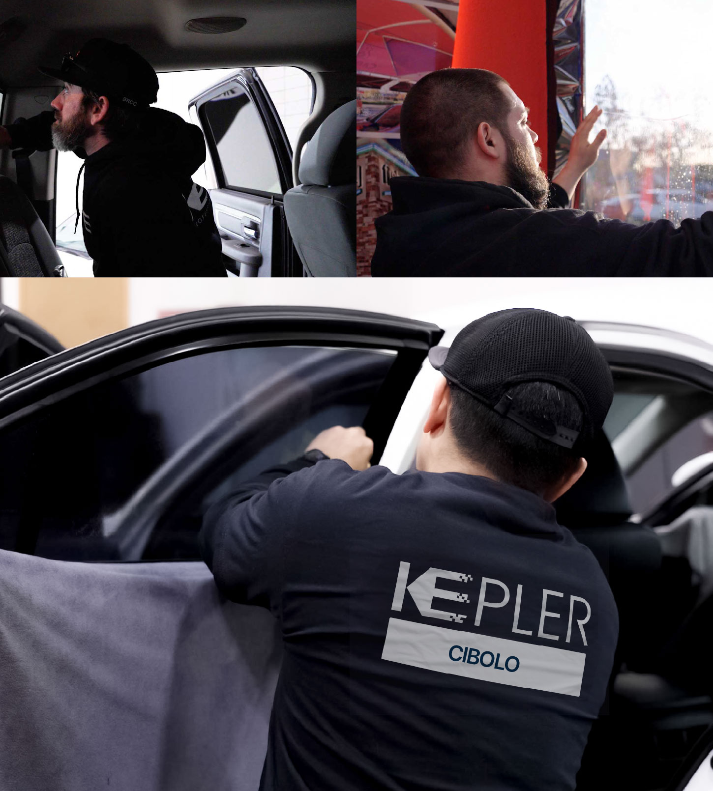 Automotive Window Tinting Expert Applying Film in Cibolo, Texas