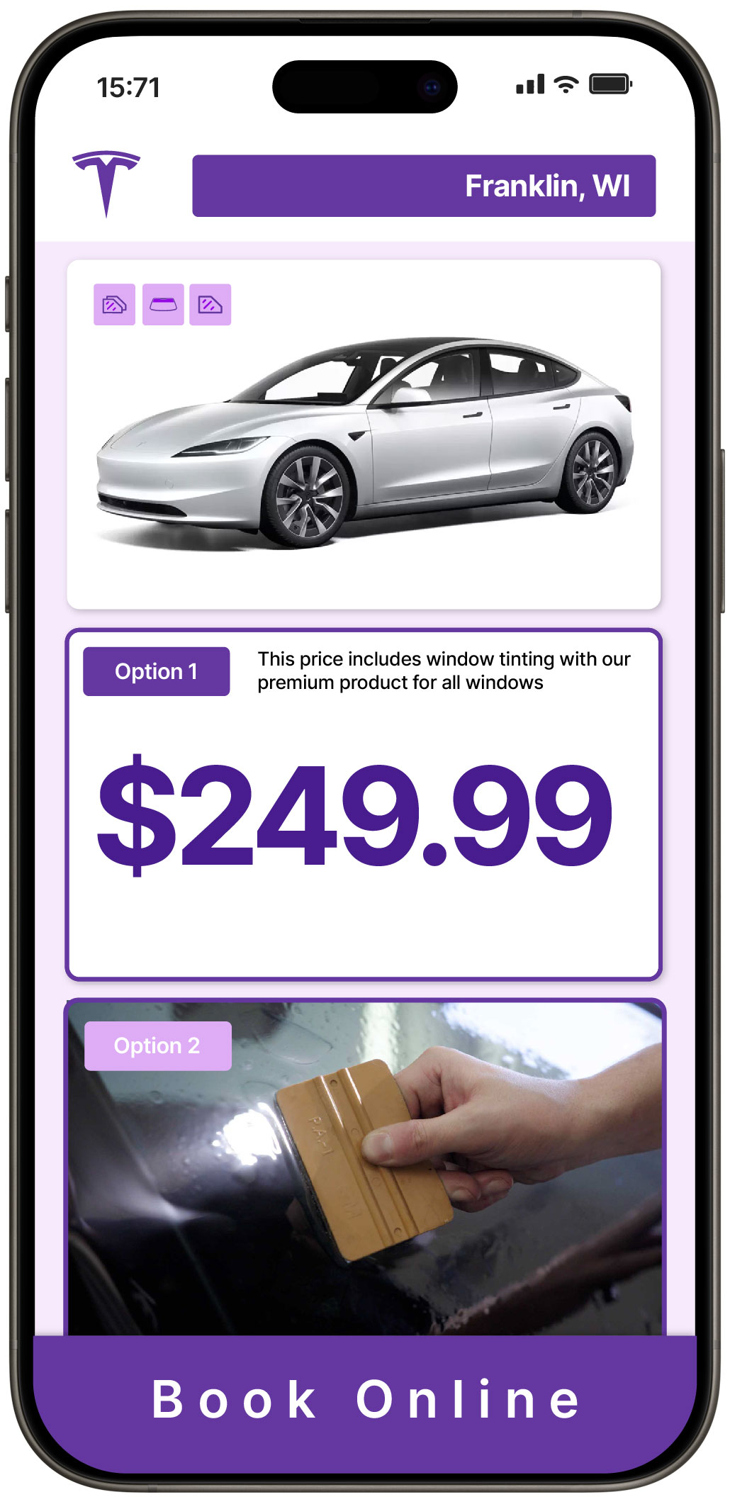 View Competitive Tesla Window Tinting Costs in Franklin, Wisconsin