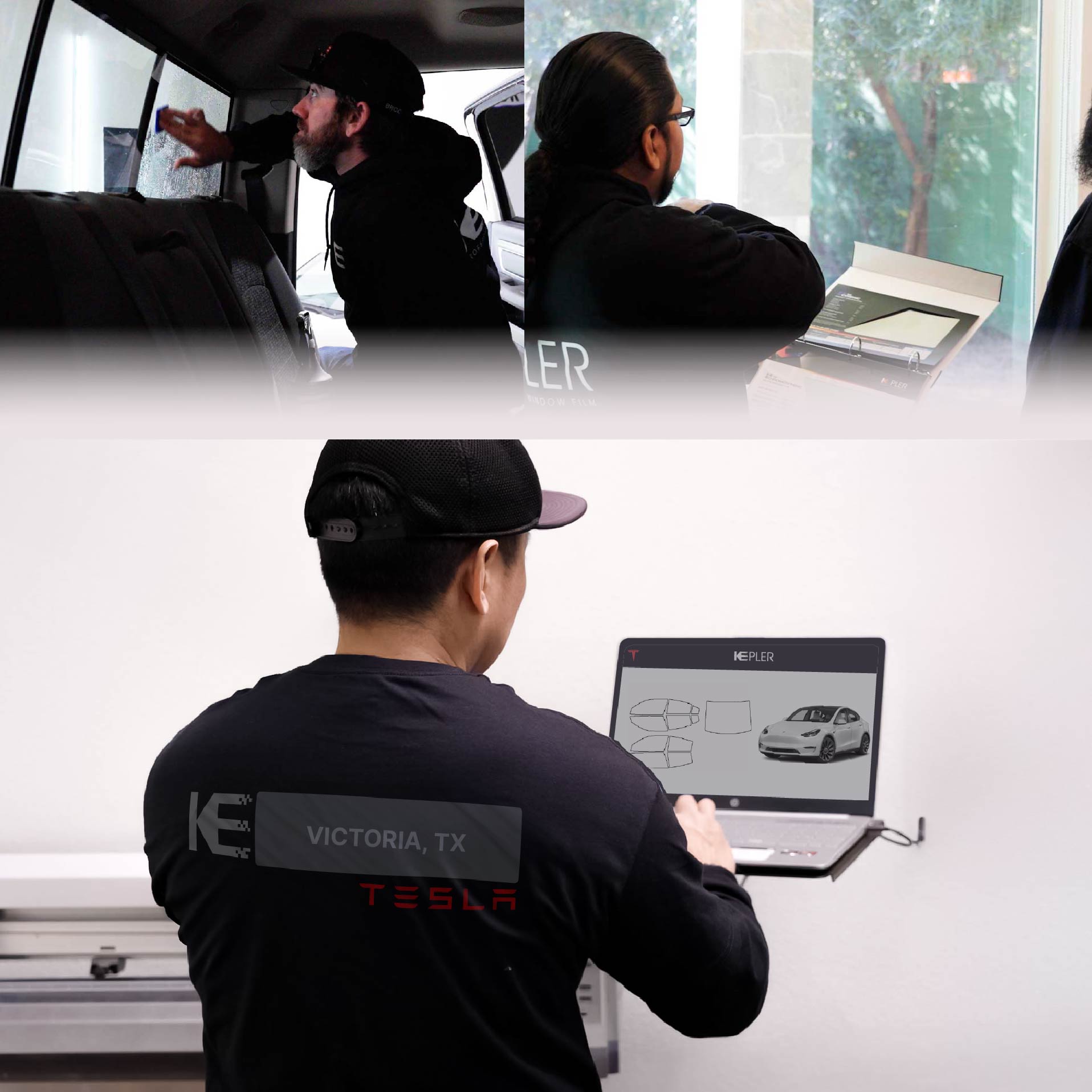 Expert Technician Fitting Advanced Window Tint to Tesla in Victoria