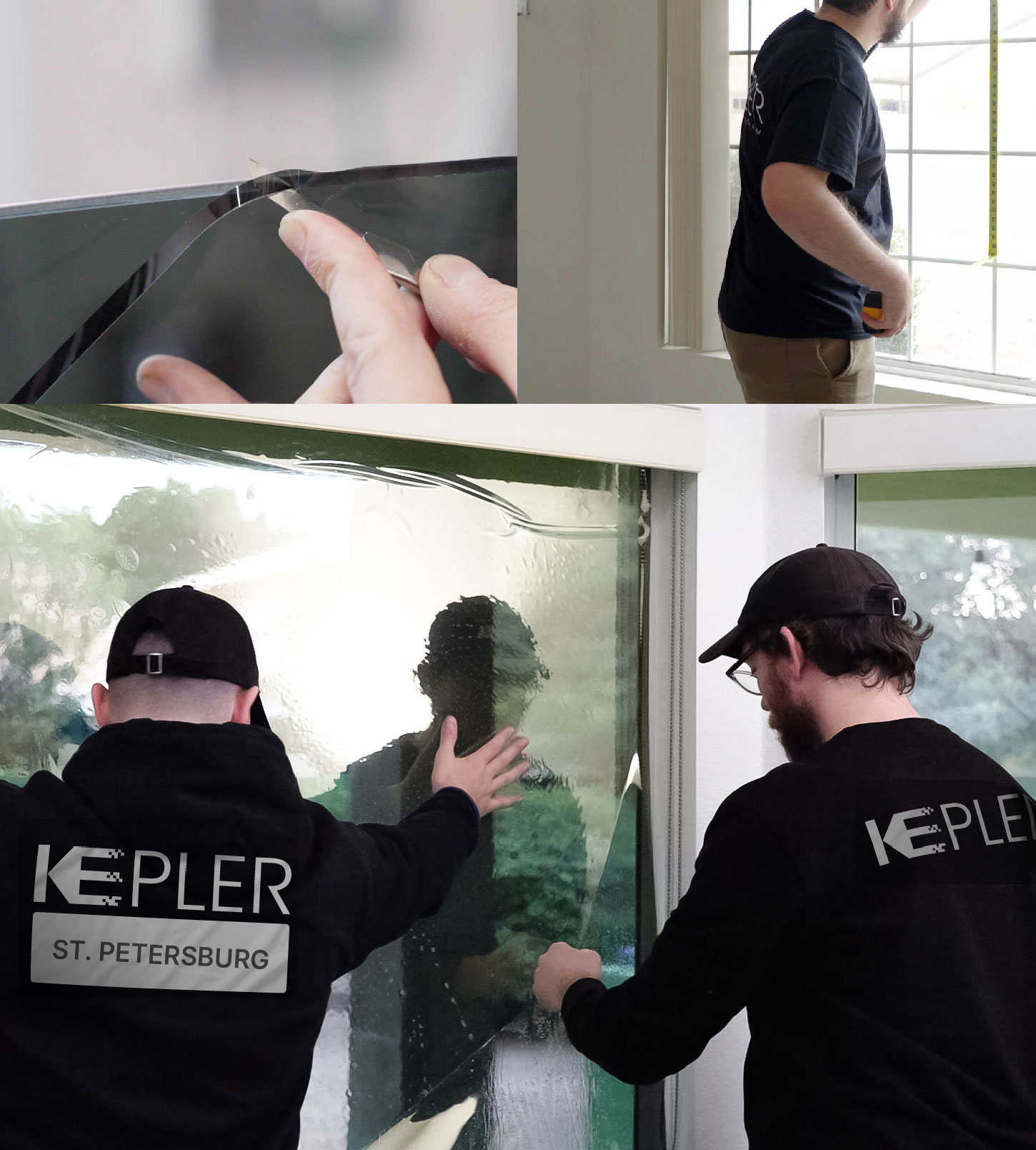 Expert Technician Installing Ceramic Window Tint to Home in St. Petersburg