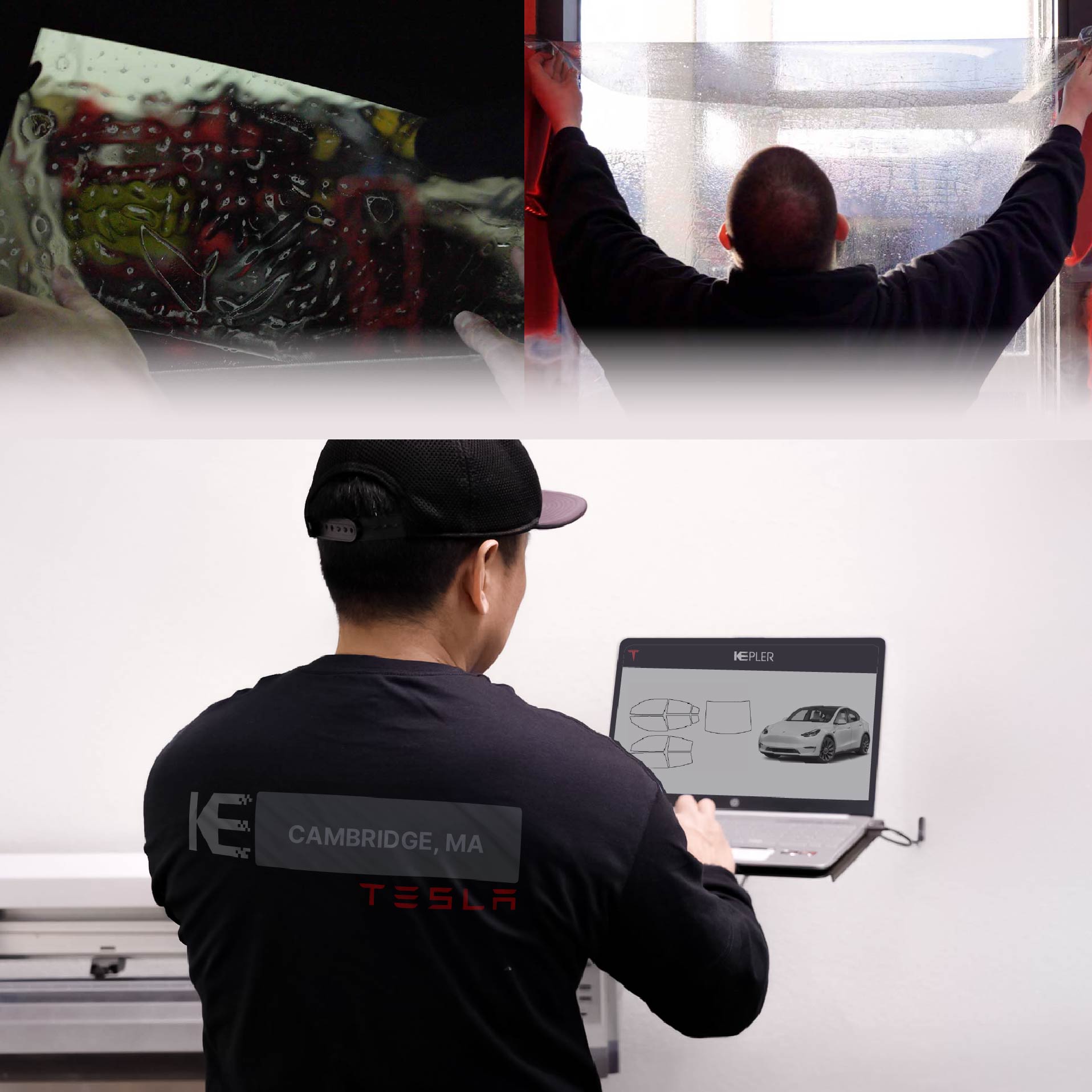 Kepler Technician Fitting High-tech Window Tint to Tesla in Cambridge
