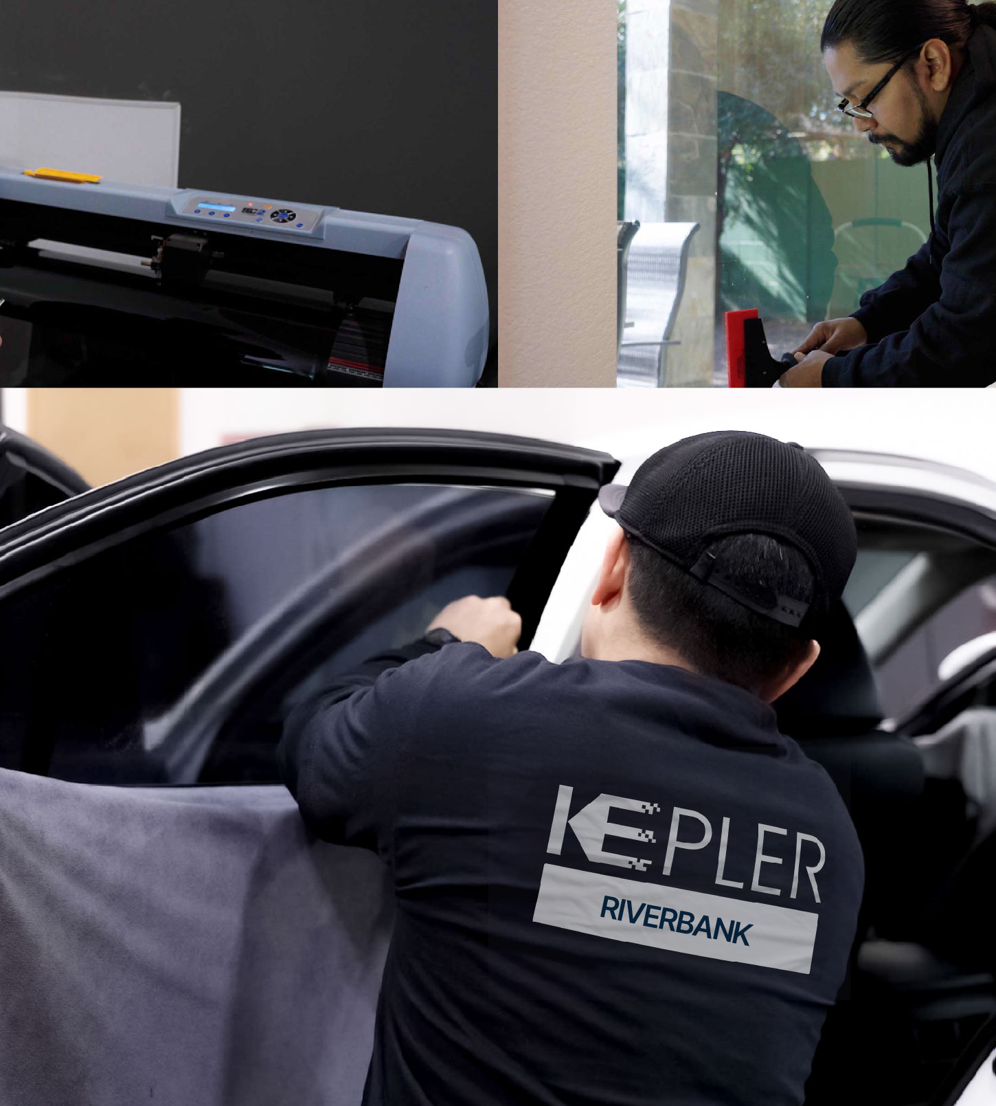 Automotive Window Tinting Expert Applying Film in Riverbank, California