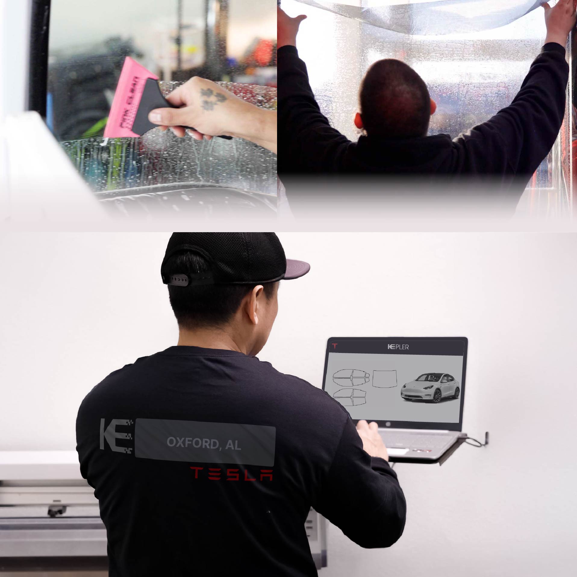 Kepler Technician Installing High-tech Window Tint to Tesla in Oxford