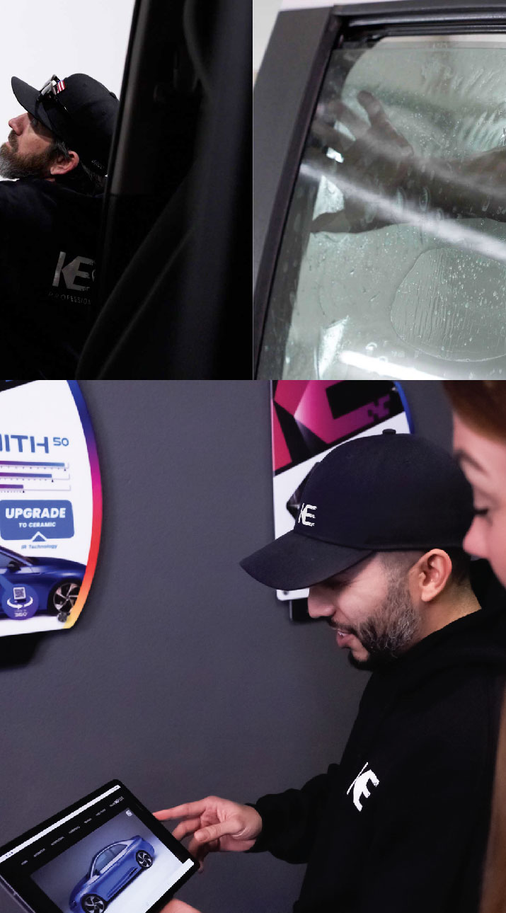 Kepler Dealer Showing Car Window Film Options to Customer in Painesville, Ohio