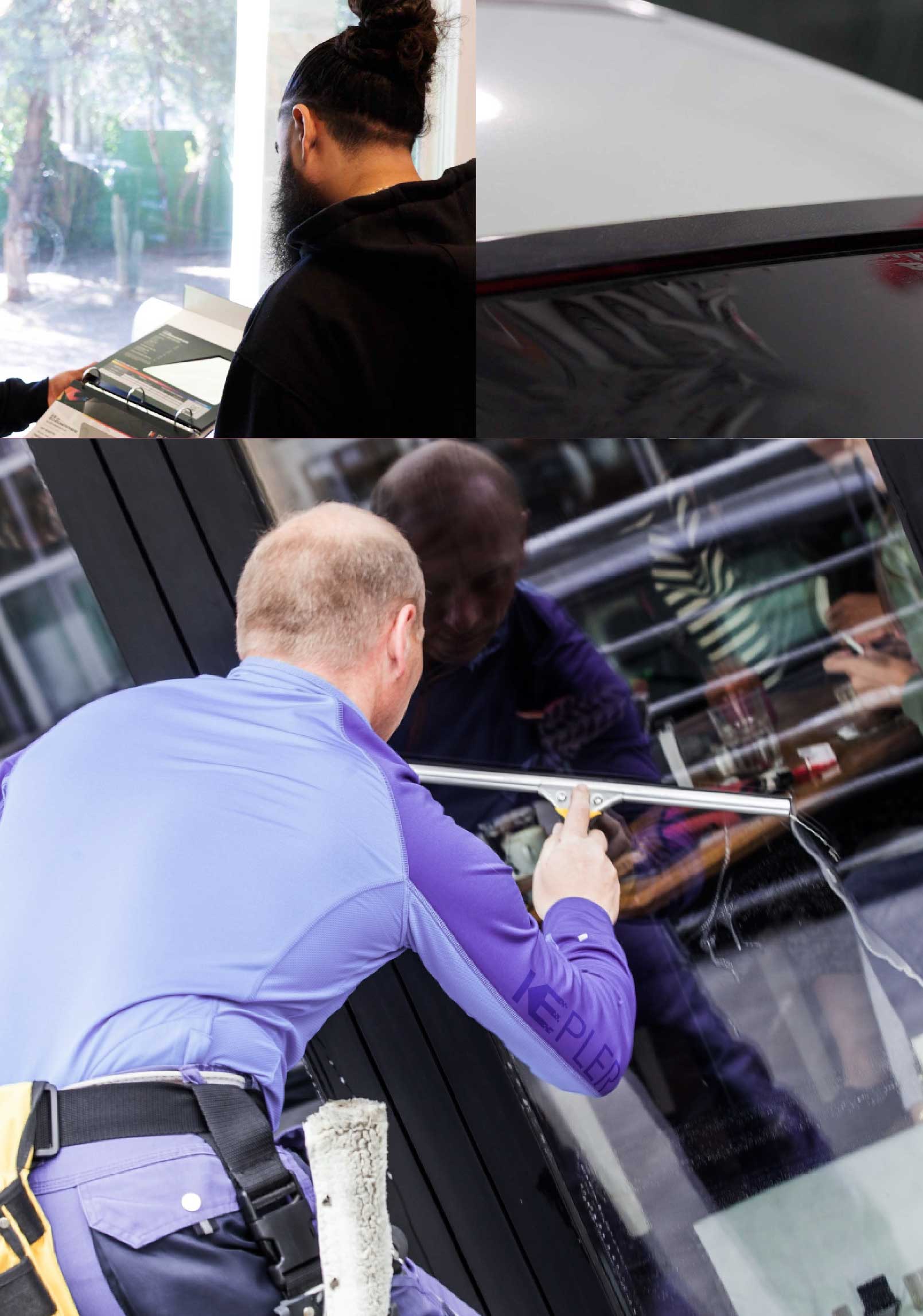 Kepler Professional Applying Anti-Graffiti Window Film to a Albert Lea Shop Front