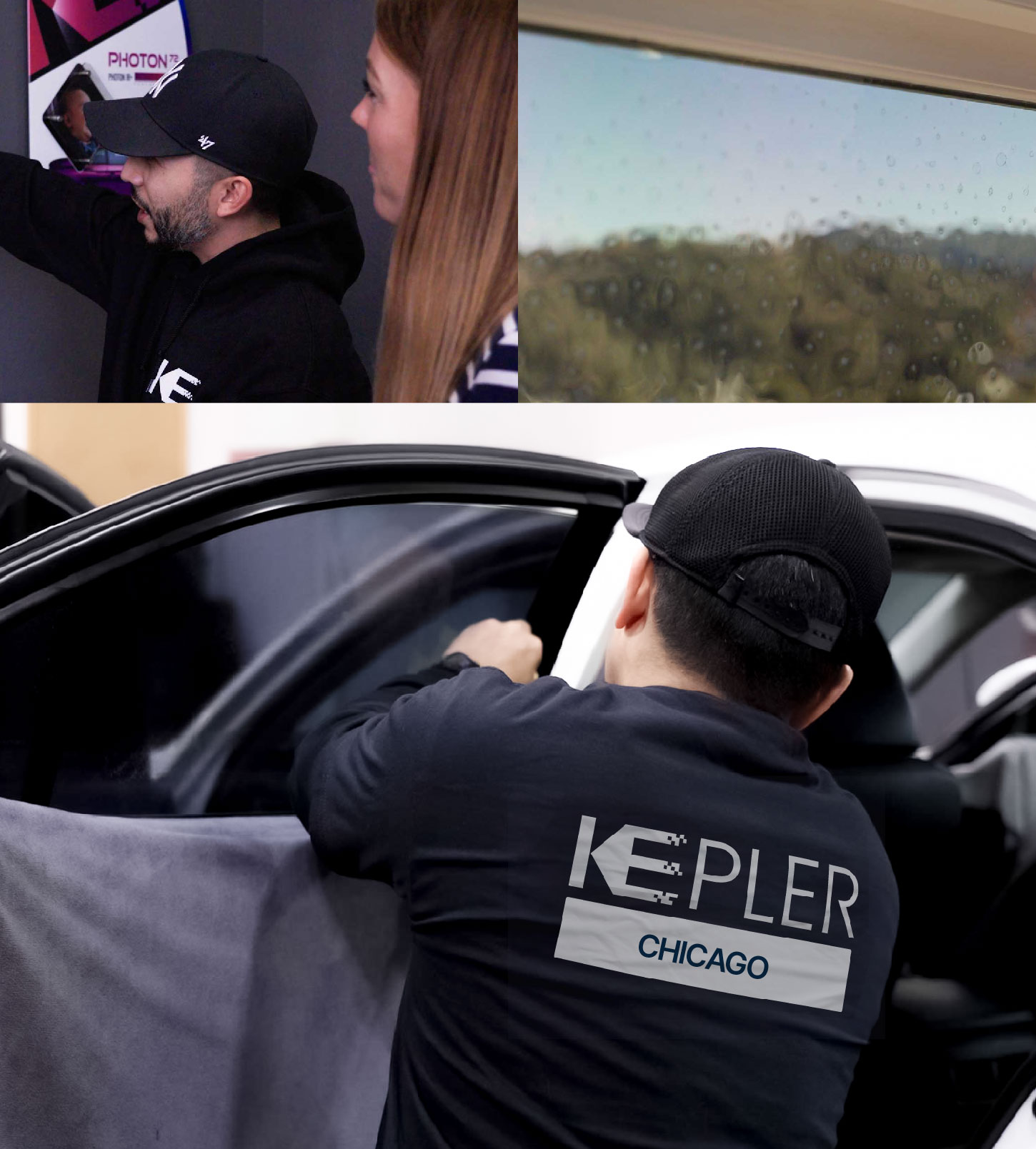 Automotive Window Tinting Expert Applying Film in Chicago, Illinois