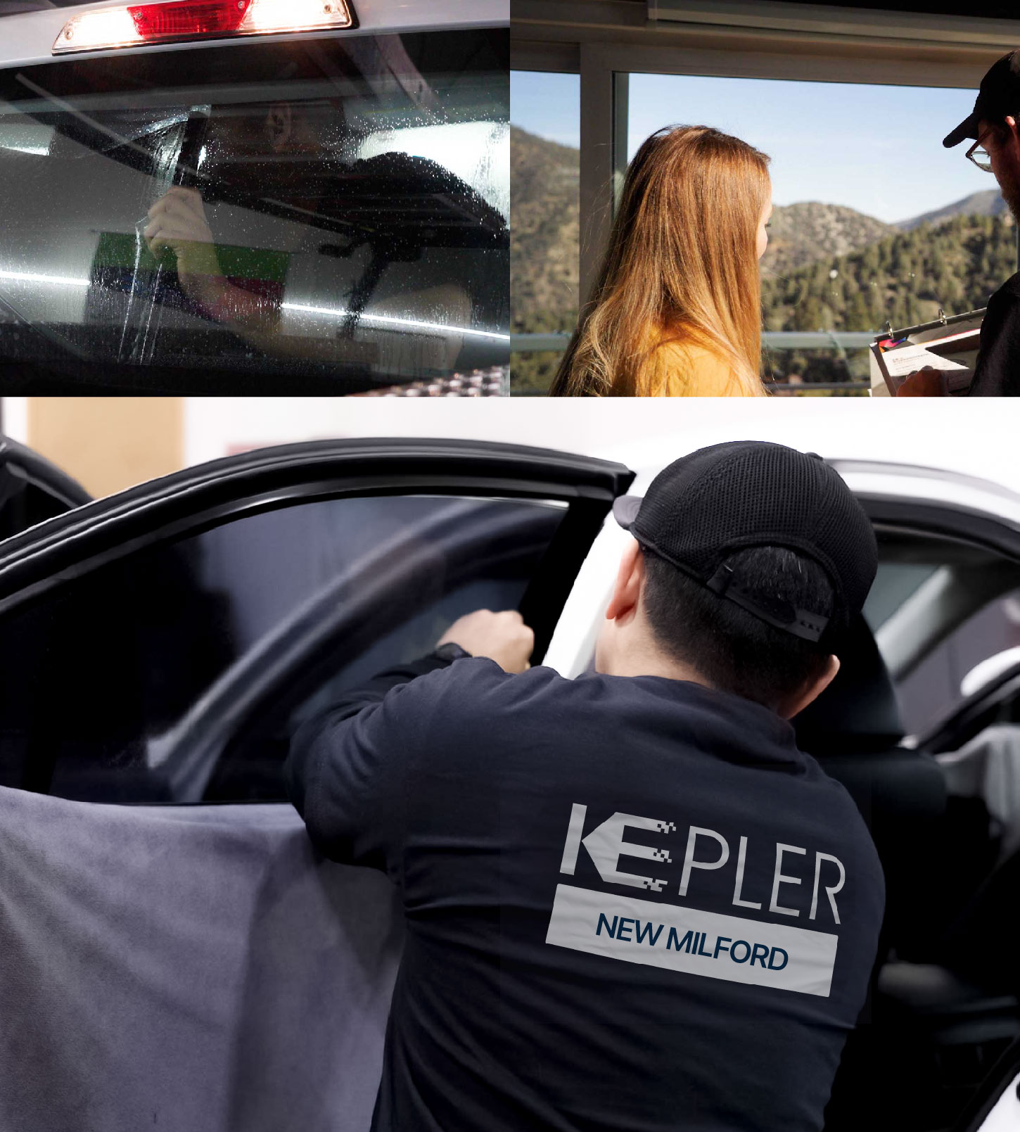 Automotive Window Tinting Expert Applying Film in New Milford, New Jersey