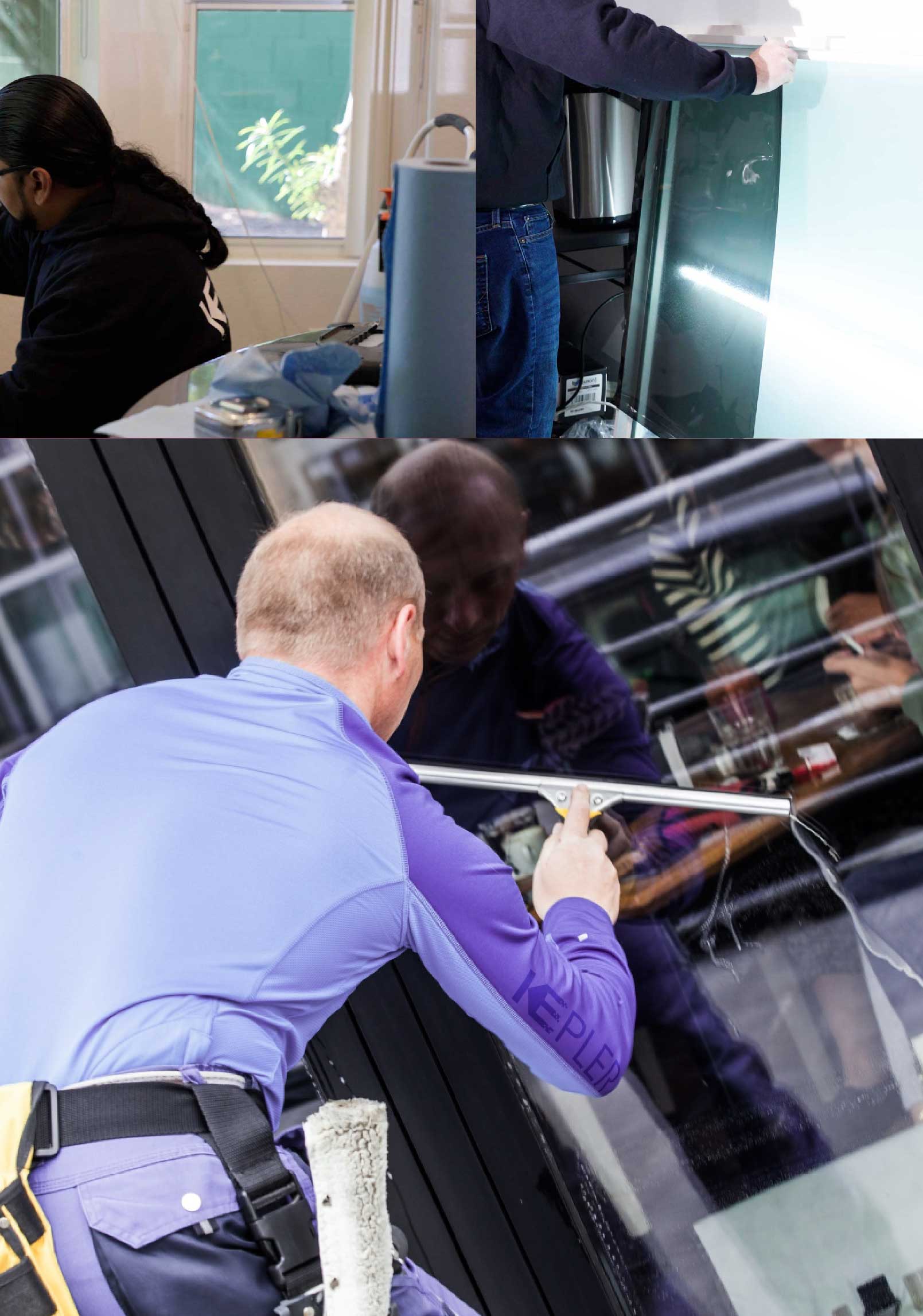 Kepler Professional Applying Anti-Graffiti Window Film to a Lakeside Shop Front
