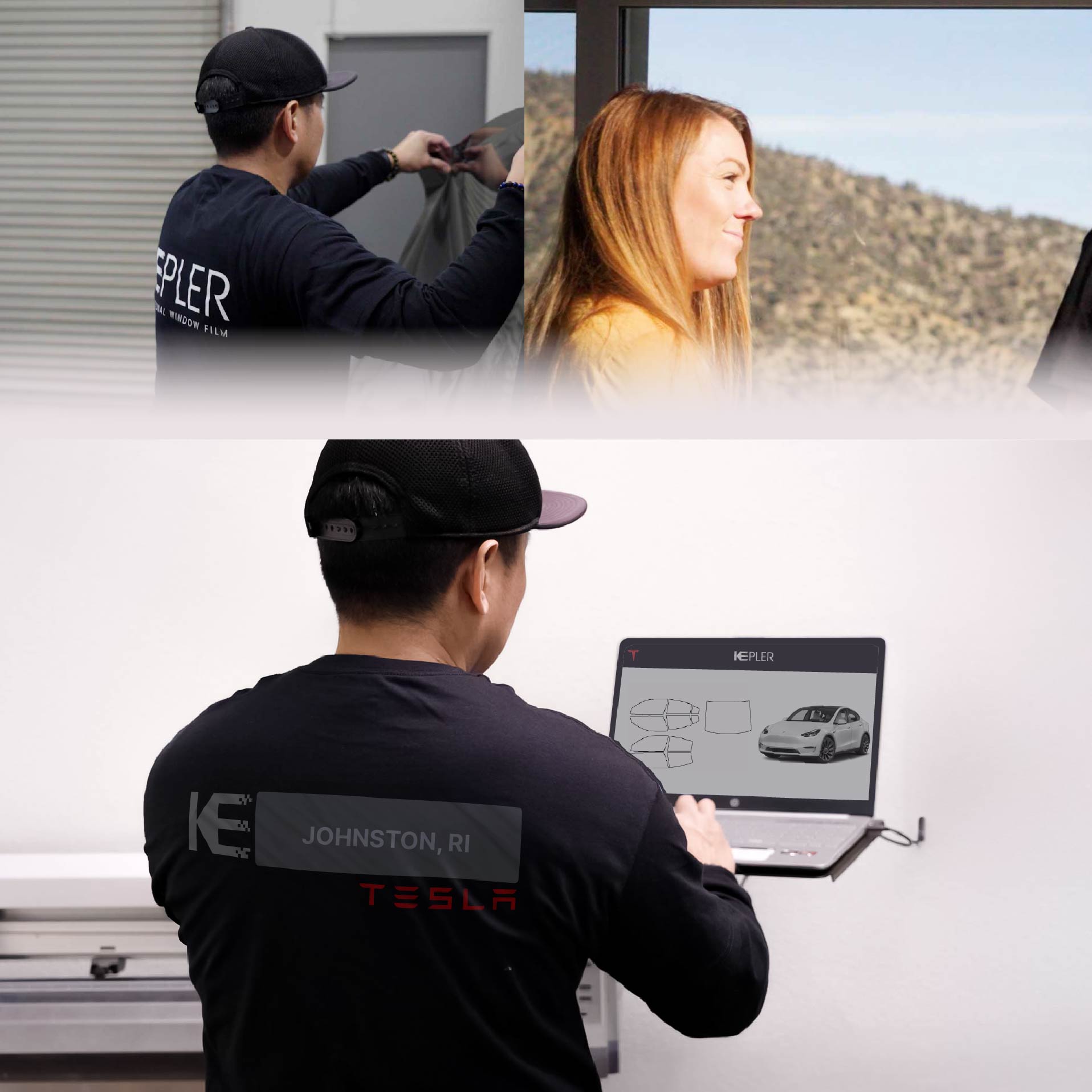 Expert Technician Fitting High-tech Window Tint to Tesla in Johnston