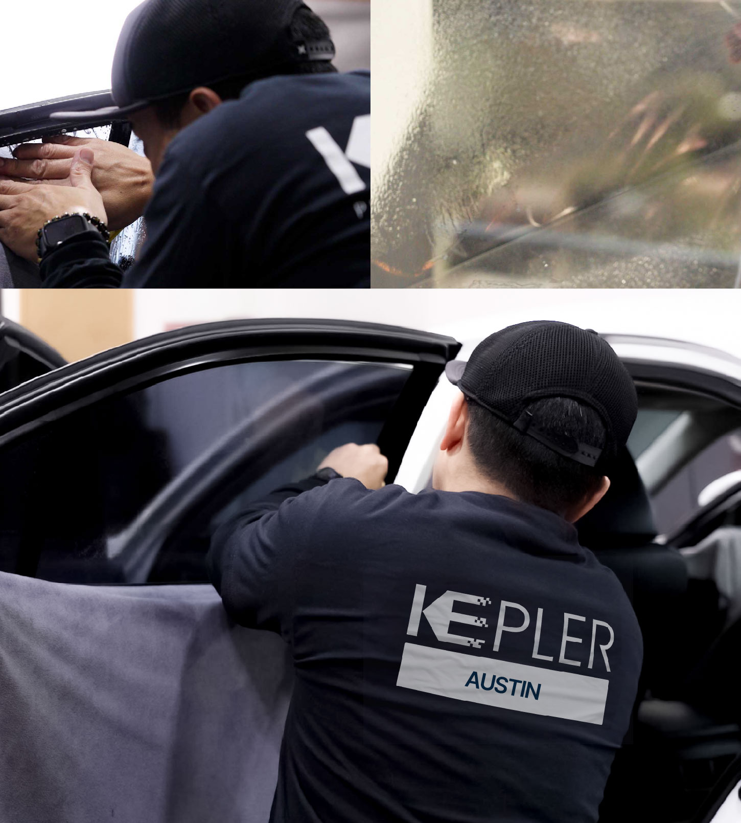Automotive Window Tinting Expert Applying Film in Austin, Texas