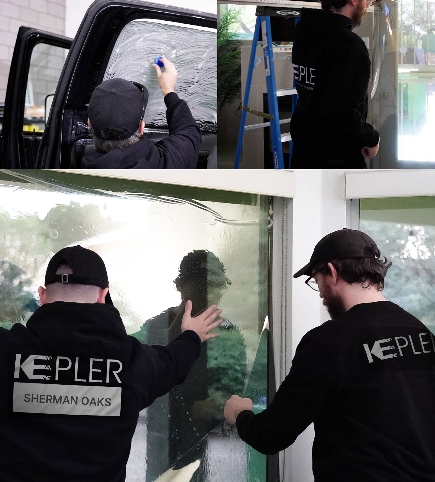 Expert Technician Applying Ceramic Window Tint to Home in Sherman Oaks