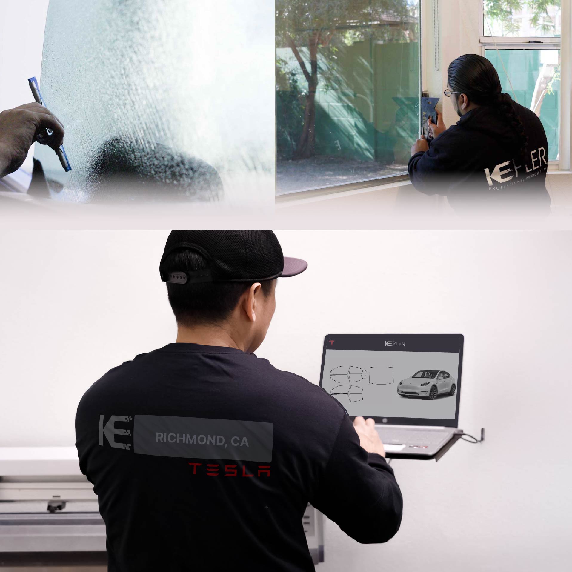 Kepler Technician Installing High-tech Window Tint to Tesla in Richmond