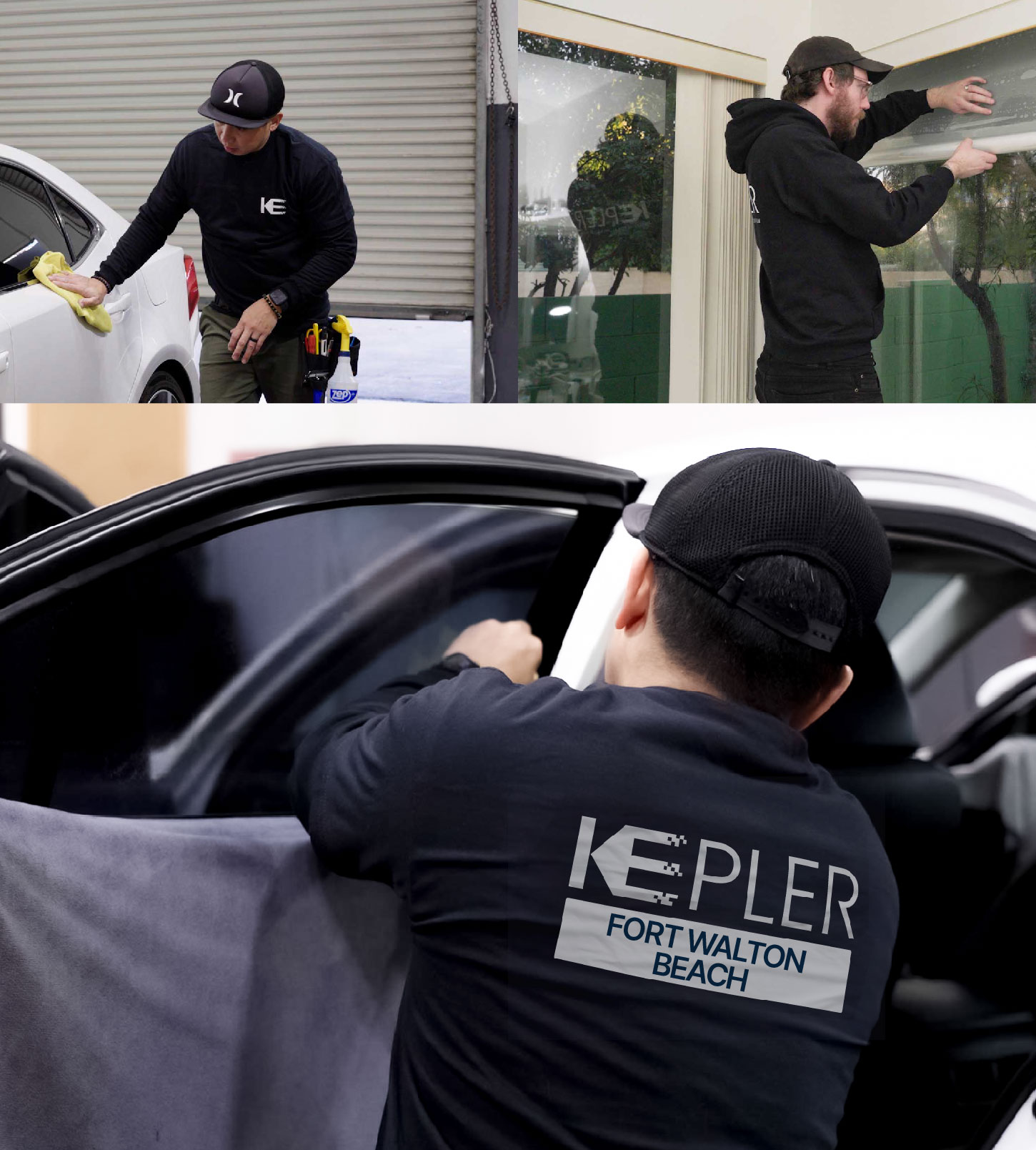Automotive Window Tinting Expert Applying Film in Fort Walton Beach, Florida
