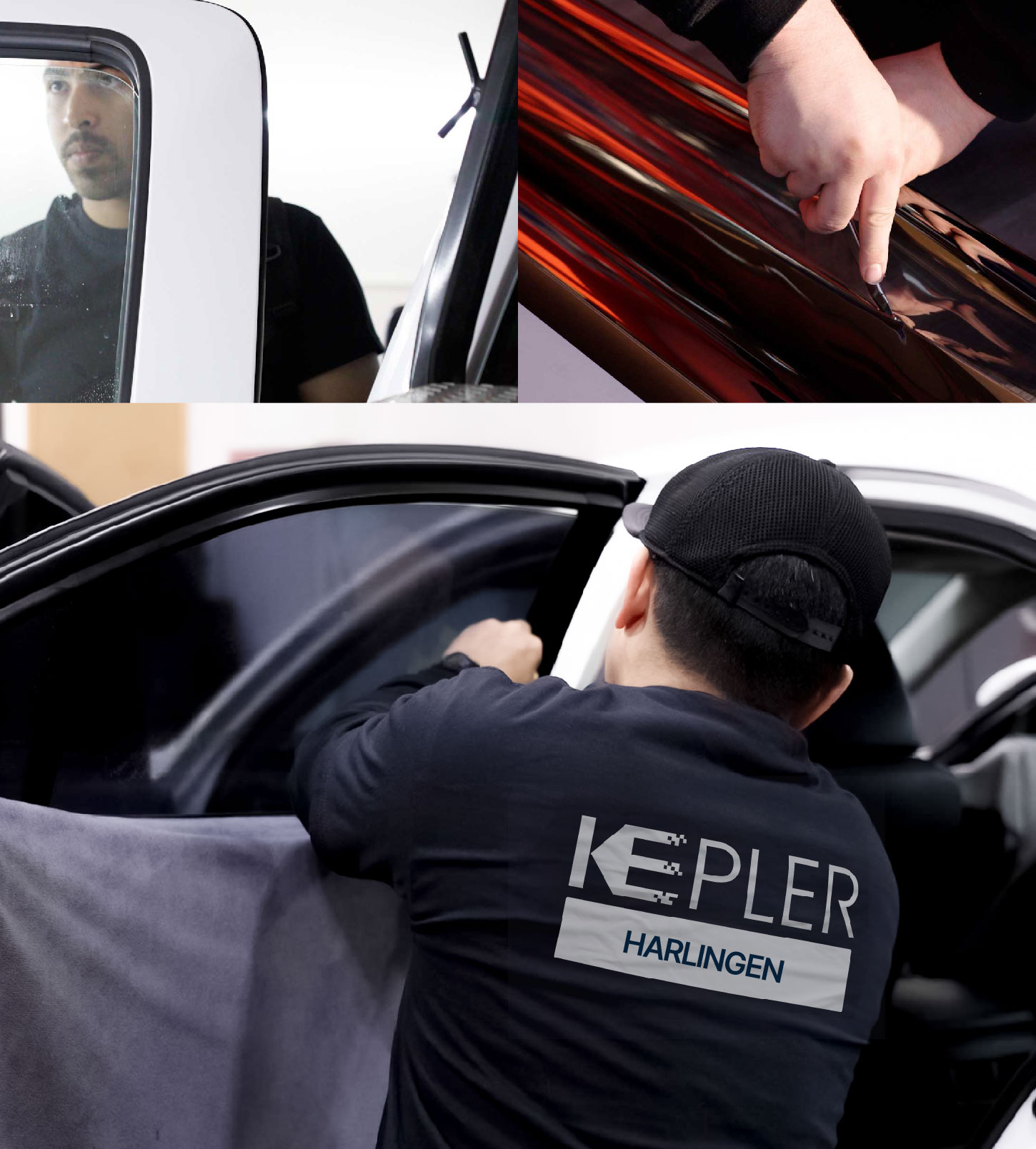 Automotive Window Tinting Expert Applying Film in Harlingen, Texas