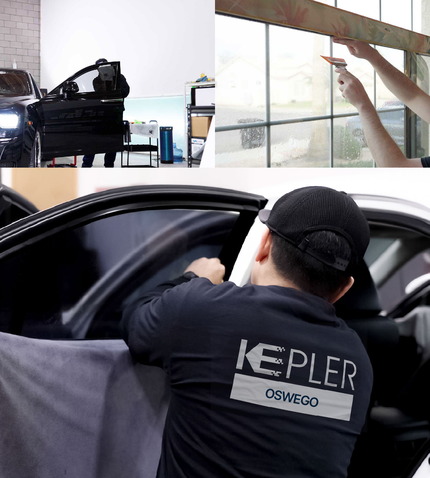 Automotive Window Tinting Expert Applying Film in Oswego, Illinois