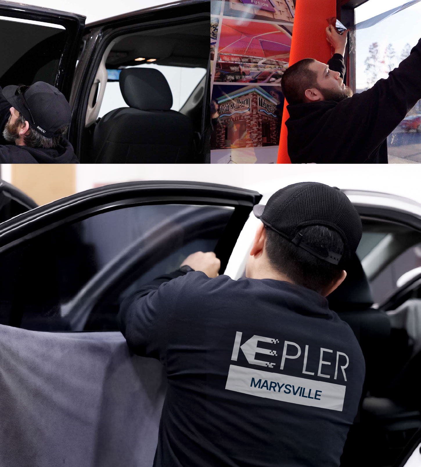 Automotive Window Tinting Expert Applying Film in Marysville, Washington