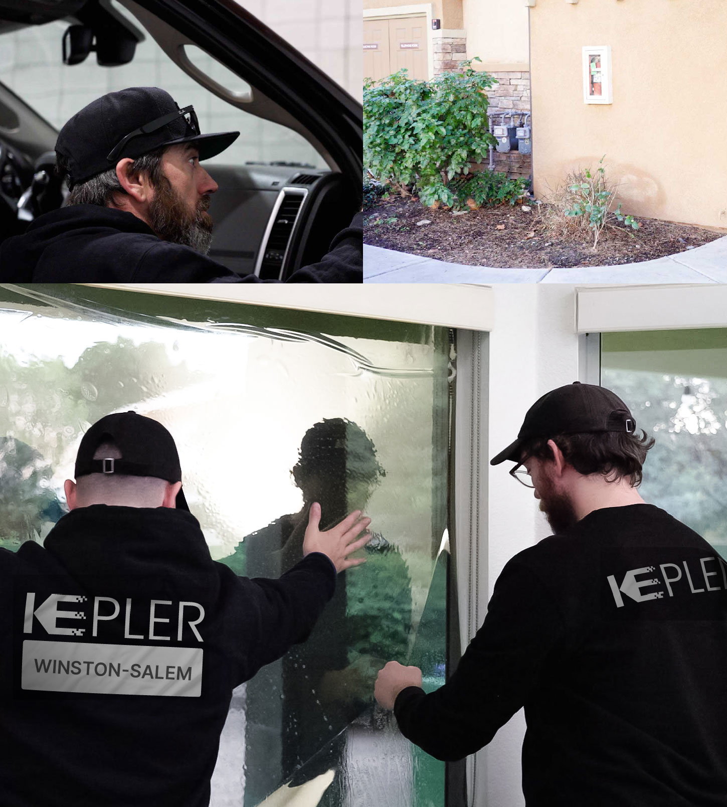 Kepler Technician Applying Advanced Window Tint to Home in Winston-Salem