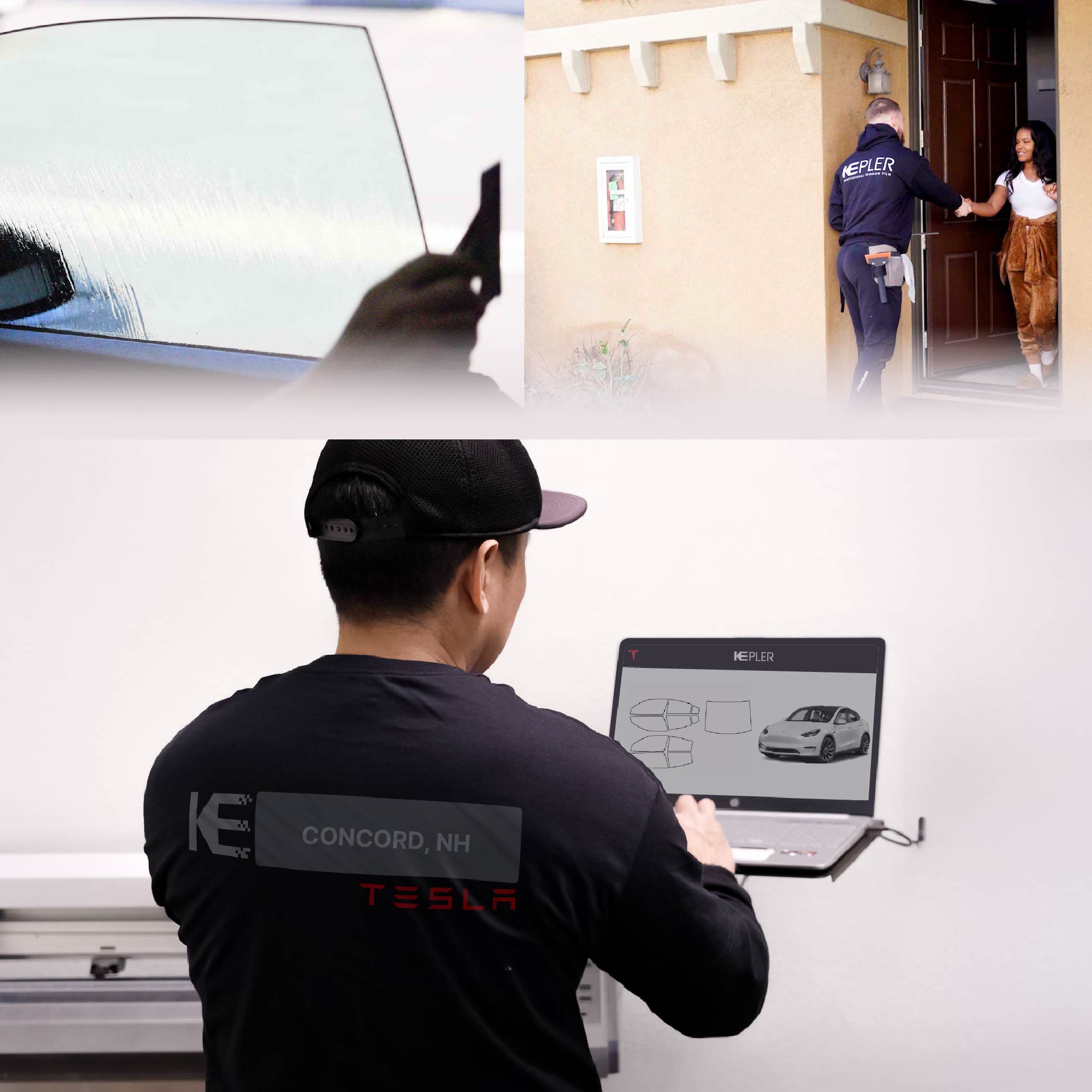 Kepler Technician Fitting High-tech Window Tint to Tesla in Concord