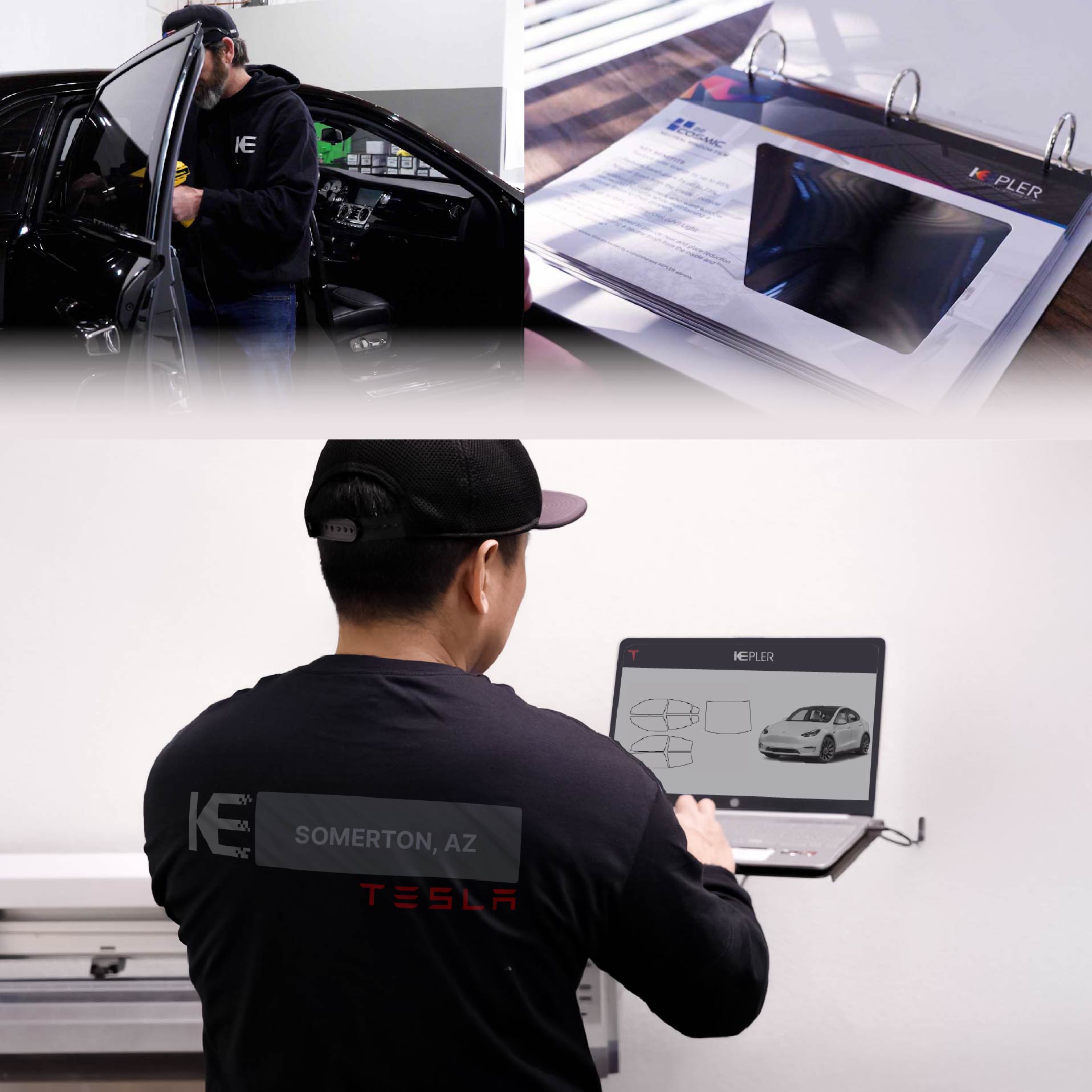 Expert Technician Installing High-tech Window Tint to Tesla in Somerton