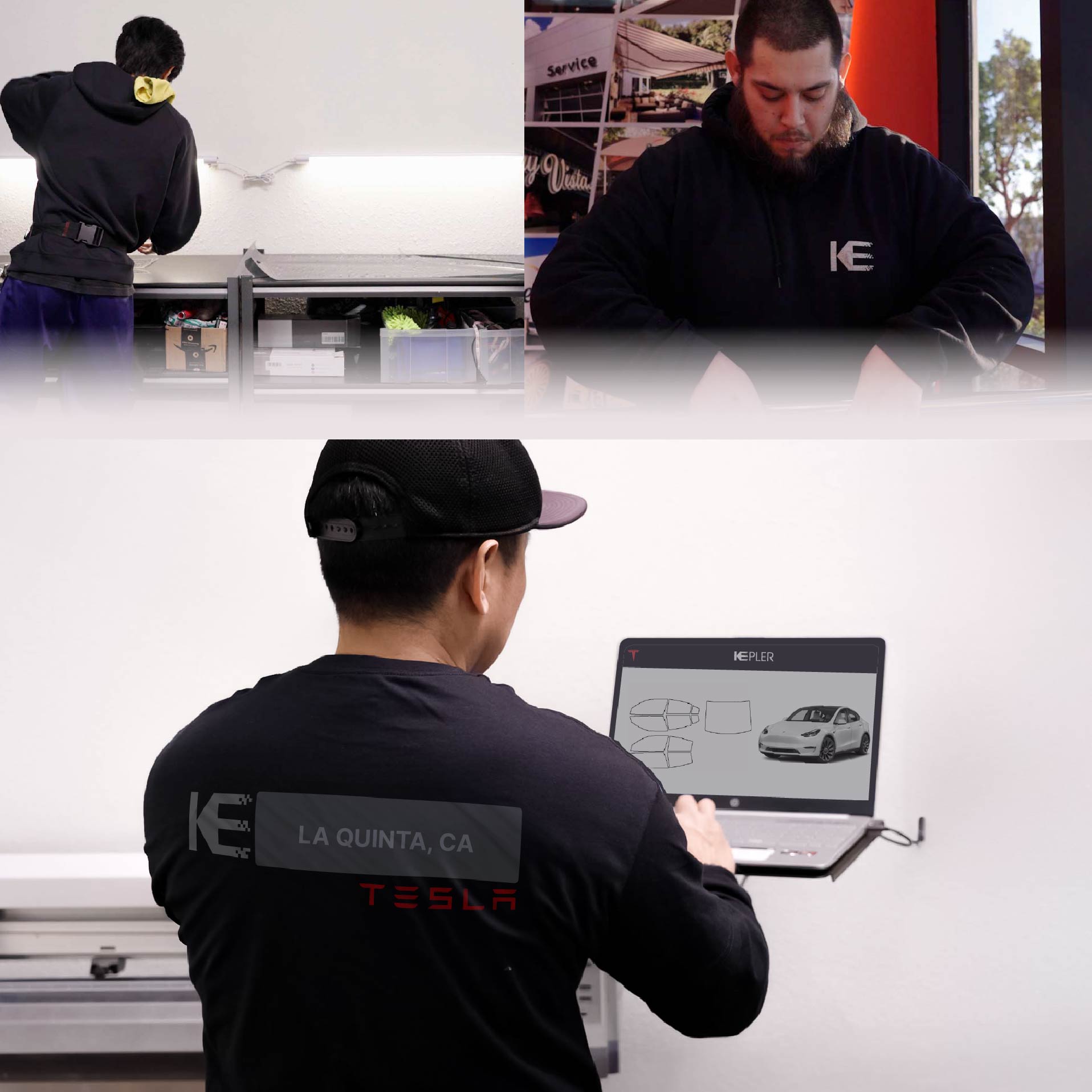 Expert Technician Applying High-tech Window Tint to Tesla in La Quinta